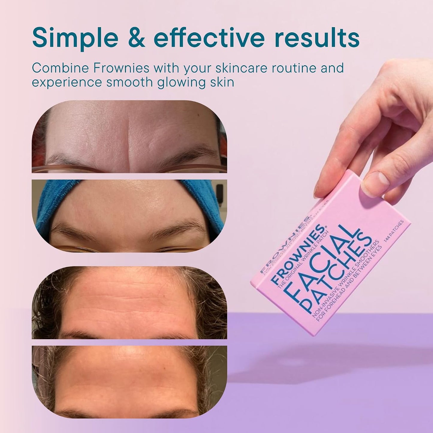 HotFrownies Forehead and Between the Eyes Wrinkle Patches - Hypoallergenic Facial Patches to Smooth & Soften Forehead Wrinkles & Eleven Lines - For Overnight Use, 144 Patches