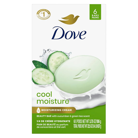 HotDove Beauty Bar Soap Cool Moisture Cucumber & Green Tea Scent, 6 Bars for Refreshed Skin, Leaves Skin Refreshed 3.75 oz