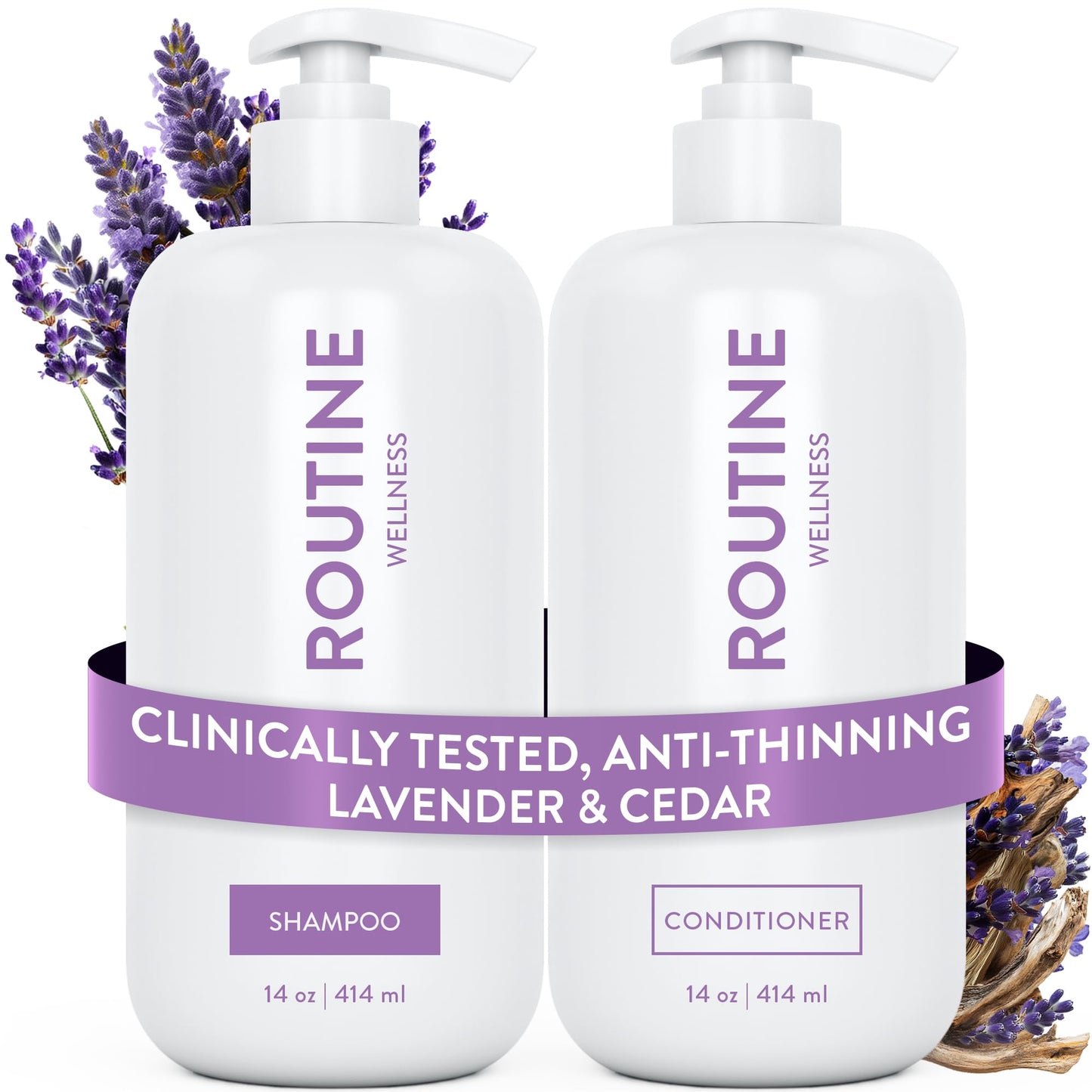 HotRoutine Wellness Anti-Thinning Shampoo & Conditioner - Rose Hips | Clinically tested shampoo for thinning hair with biotin, pea peptides, saw palmetto oil, color safe, sulfate free