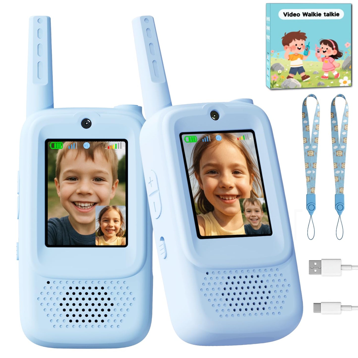 Hot Video Walkie Talkies for Kids, Handheld 2 Pack Rechargeable Video Walkies Talkies, Indoor Outdoor Toys Christmas Birthday Gifts for Age 3-12 Year Old Girls Boys (Blue & Pink)