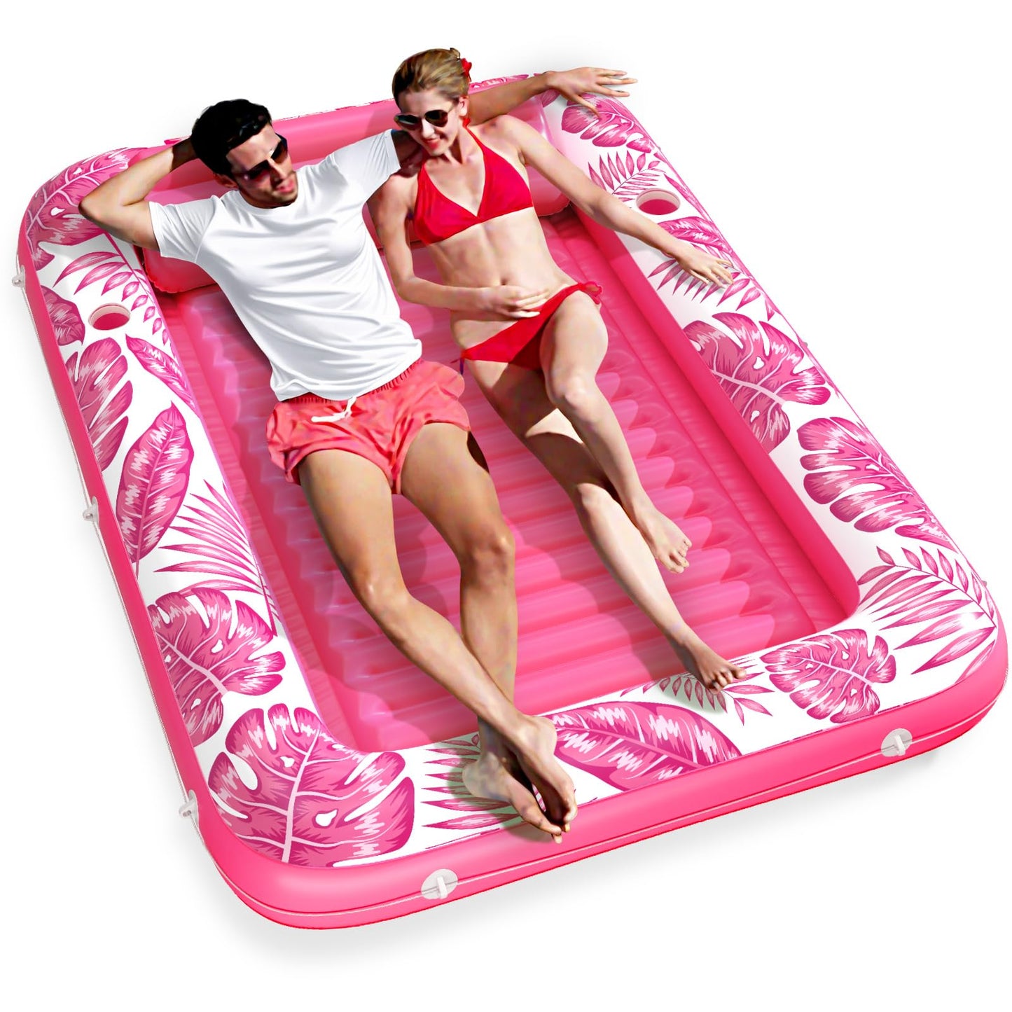 Hot Inflatable Tanning Pool Lounger Float - Jasonwell 4 in 1 Sun Tan Tub Sunbathing Pool Lounge Raft Floatie Toys Water Filled Tanning Bed Mat Pad for Adult Blow Up Kiddie Pools Kids Ball Pit (Rose,L)