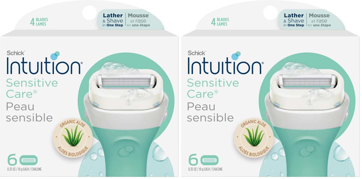 HotINTUITION Schick Refill, Razors for Women Sensitive Skin | Intuition Razor Blades Refill with Organic Aloe, Razor Refills , 6 Count (Pack of 1)
