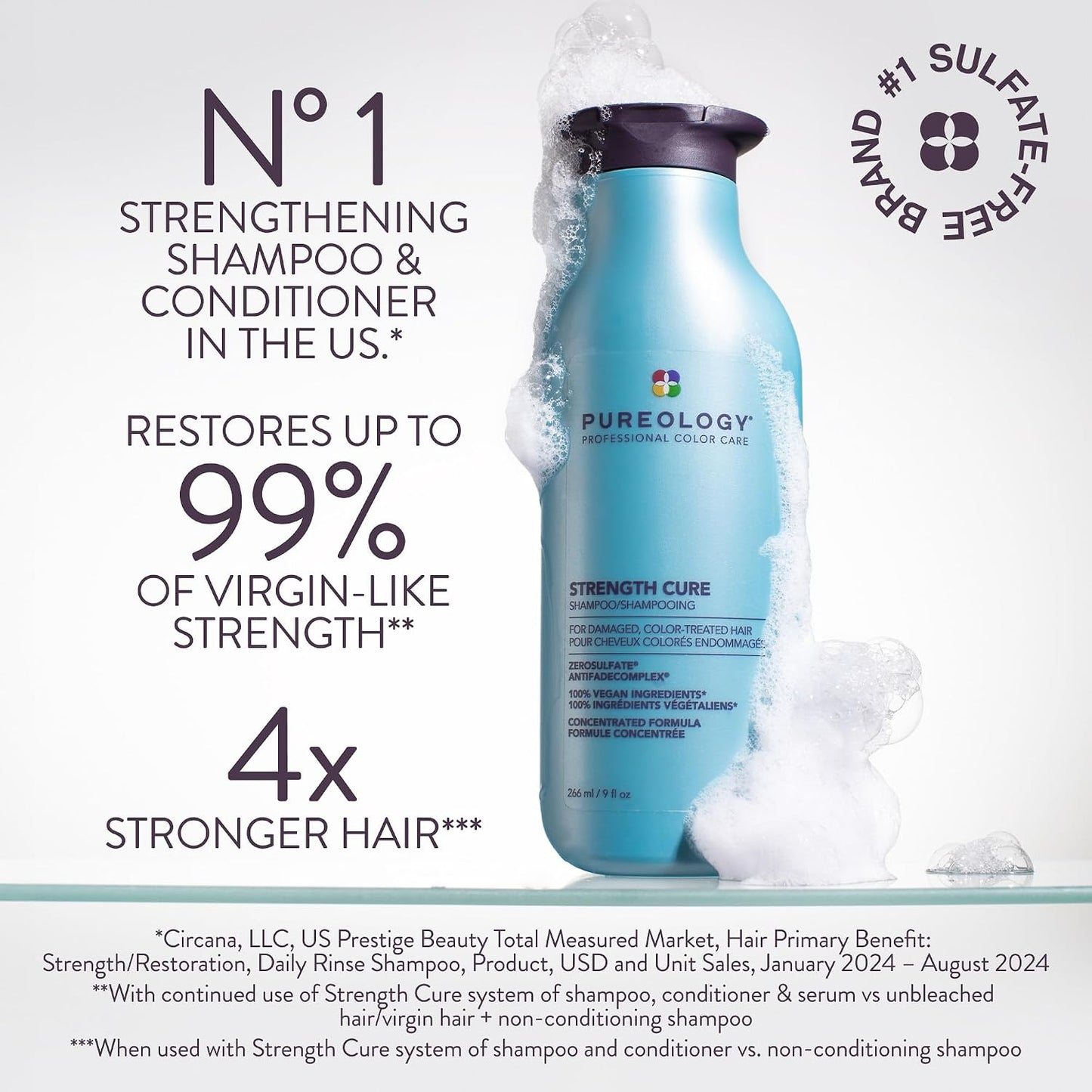 HotPureology Strength Cure Shampoo - For Damaged or Color Treated Hair, Hair Repair, Reduces Damage & Seals Split Ends, Protects Color Vibrancy, Vegan & Sulfate Free