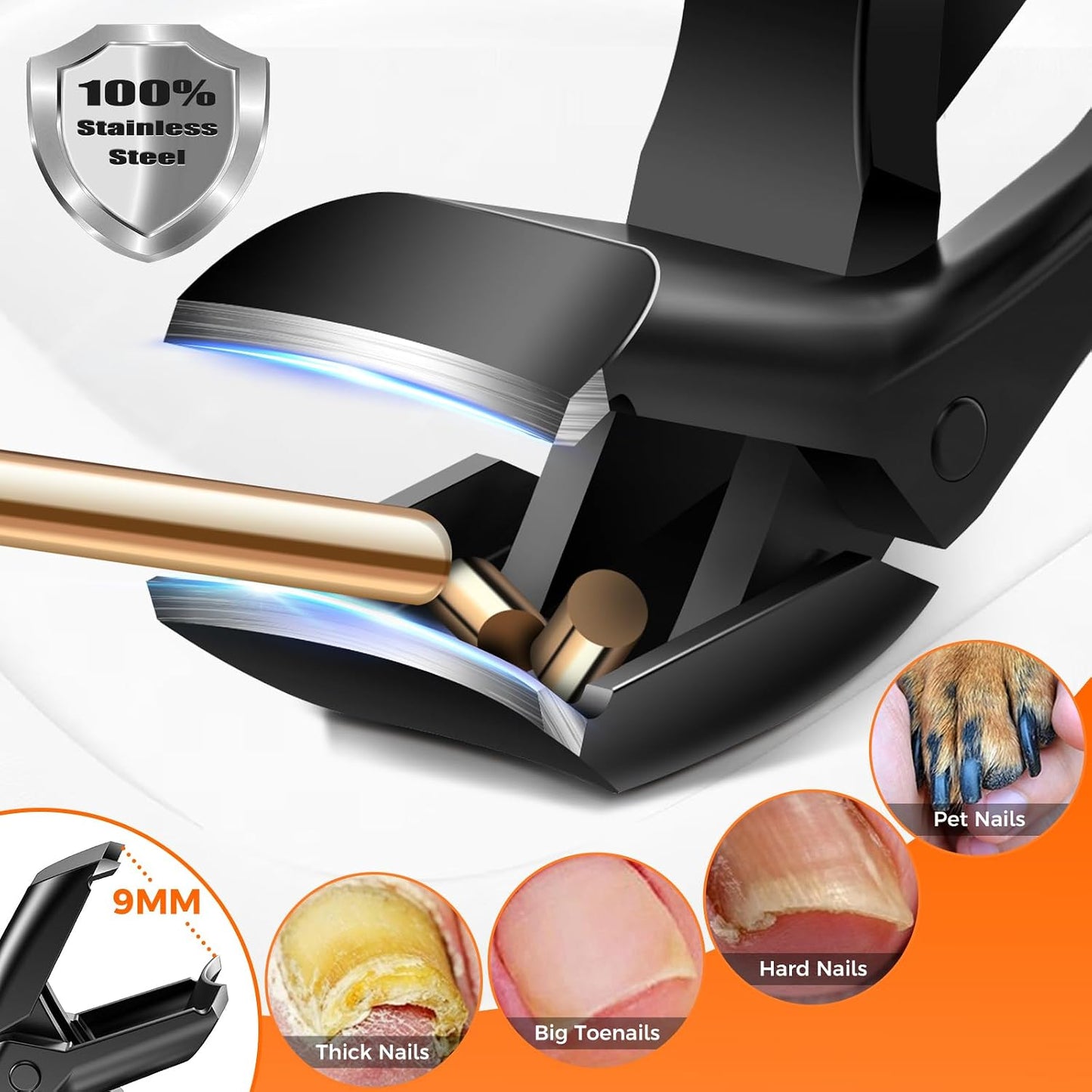 HotToenail Clippers for Seniors Thick Toenails, Upgrade Angled Head Large Toe Nail Clippers for Men with Wide Jaw Opening, Sharp Heavy Duty Fingernail Clipper Cutter with Catcher Long Handle -Black