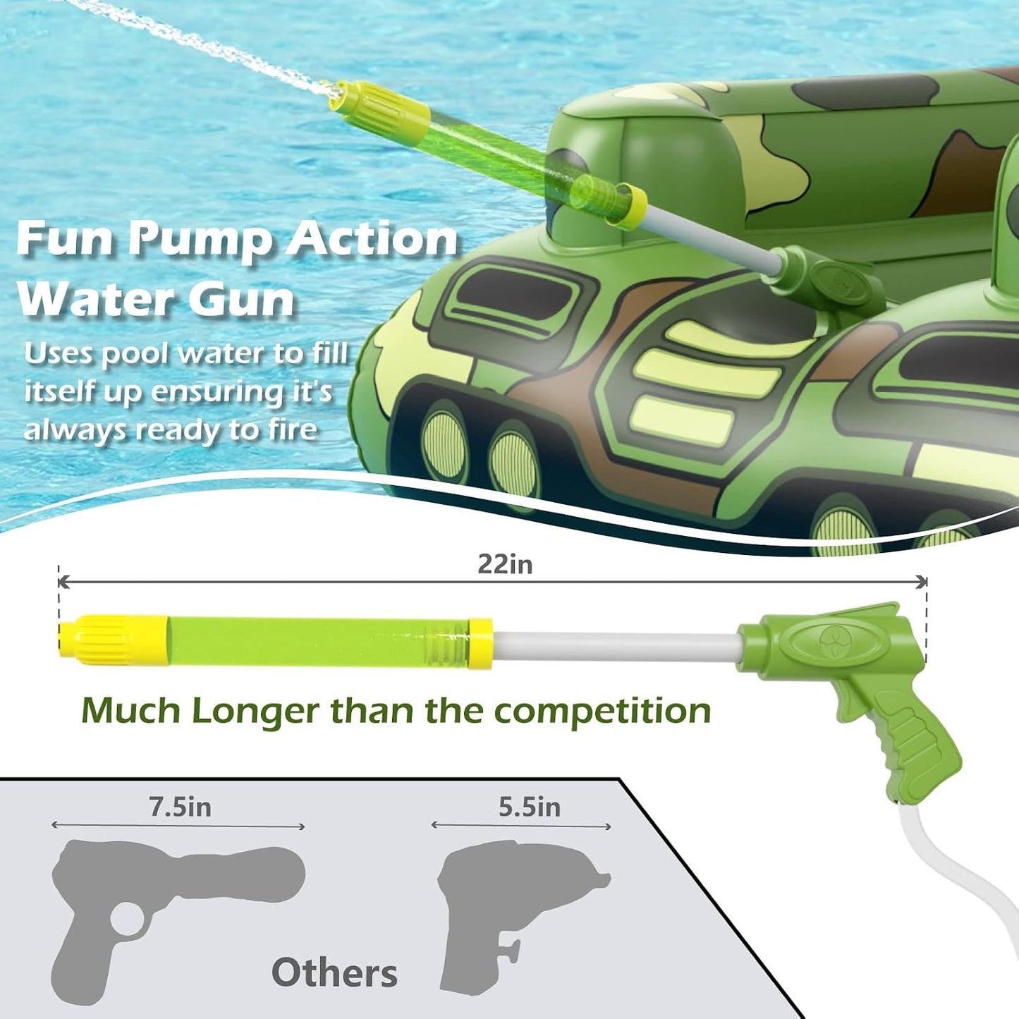 HotTank Pool Floats Kids Adults - Jasonwell Inflatable Pool Floaties Swimming Pool Tank with Water Cannon Gun Swim Floaty Rafts Lake Beach Party Pool Toys for Boys Girls Toddlers Kids Adults (Green, L)