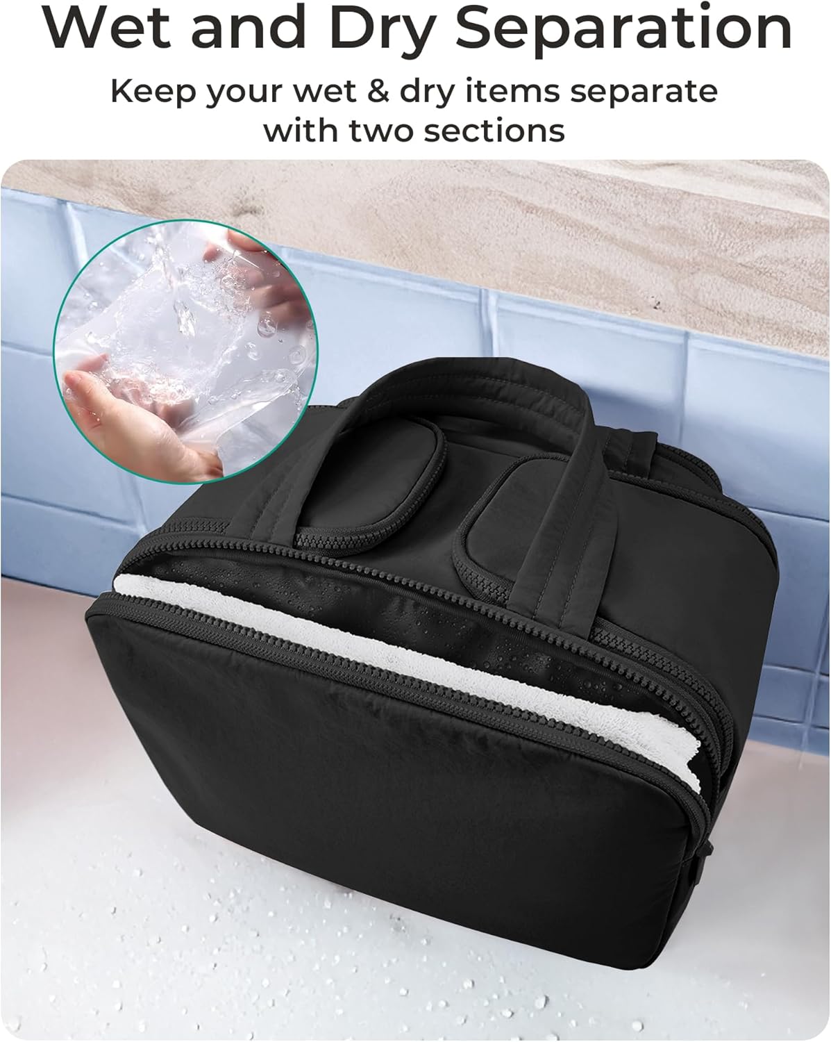 HotBAGSMART Travel Toiletry Bag, Lightweight Large Wide-open Travel Bag for Women, Puffy Cosmetic Makeup Bag Organizer with Handle for Accessories,Essentials, Toiletries, Black