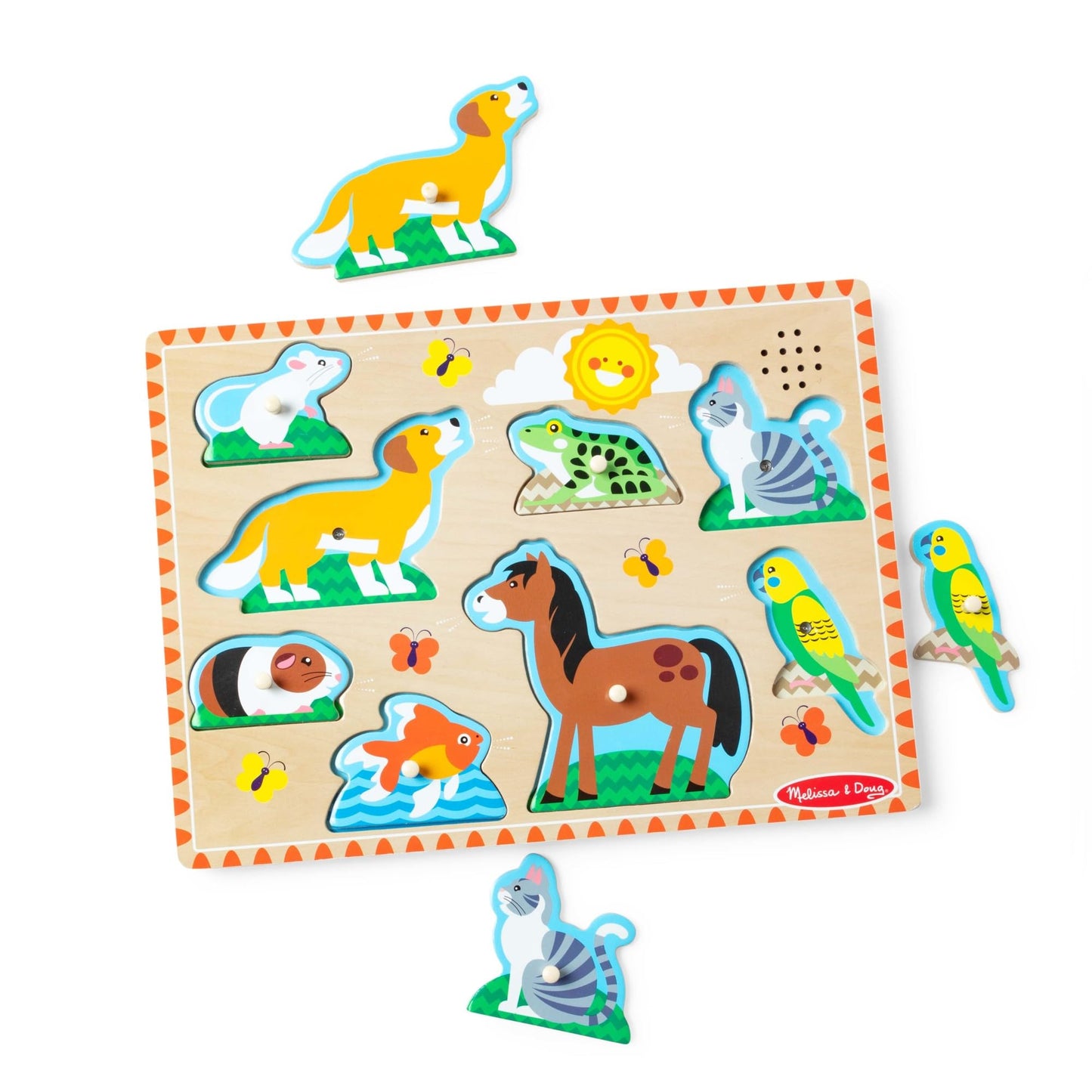 HotMelissa & Doug Farm Animals Sound Puzzle – 8-Piece Wooden Peg Puzzle with Light-Activated Sounds, Music Learning Toy for Toddlers and Preschoolers Ages 2+