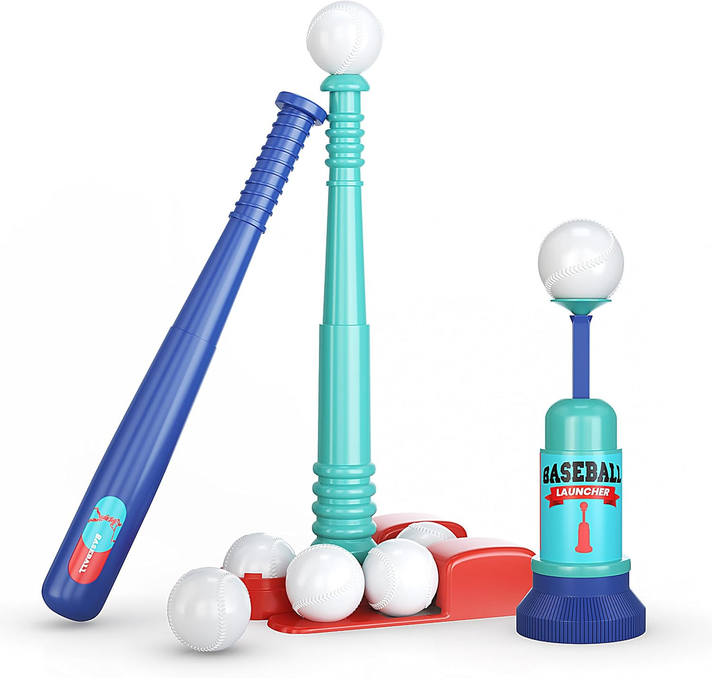 Hot T Ball Stand for Kids and Toddlers 1-3, 3-5, 5-8. Baseball Set Includes 6 Large Balls, an Adjustable Tball Batting Tee, and a Pitching Machine. Kids Bat and Ball, T-Ball Sets for Kids