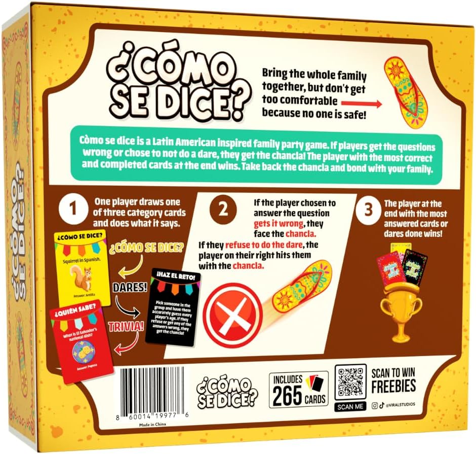 HotViral Studios ¿Cómo Se Dice? – Hilarious Spanish Party Card Game, “Chancla” Included | Funny Latino Game for Families & Adults Game Night | Spanish Trivia for No Sabo Kids | 3+ Players