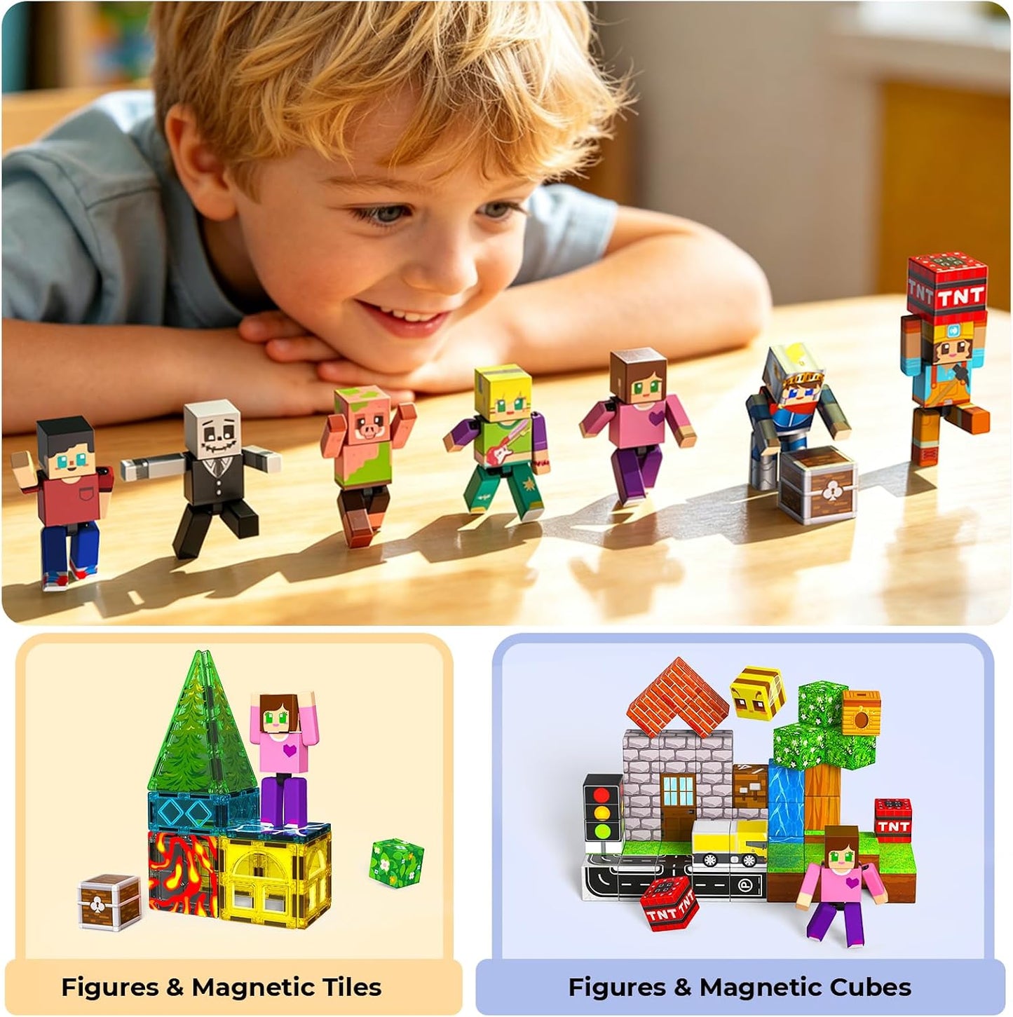 HotMagneverse 20 Pcs Magnetic Action Figures Playset - Magnetic Building Blocks, Magnet Cubes and Rotatable Figures Character Toys for Kids, Birthday Gift for 6+ Year Old Boys Girls (Patent Pending)