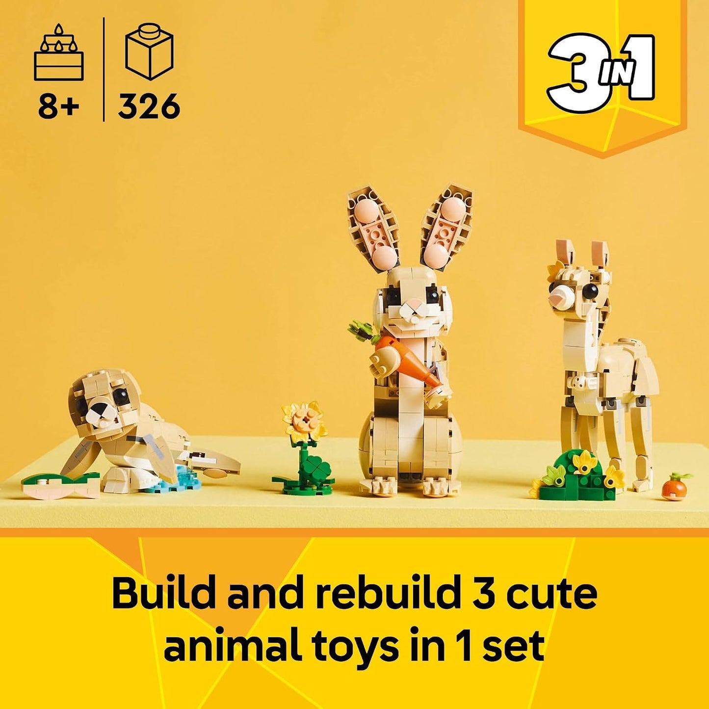 Hot LEGO Creator 3 in 1 Cute Bunny 31162 | Building Toy, Girls & Boys, Ages 8+, Choose Your Build W/ 3 Options, 326 pcs, Display in Bedroom or Bookshelf, Gift Idea