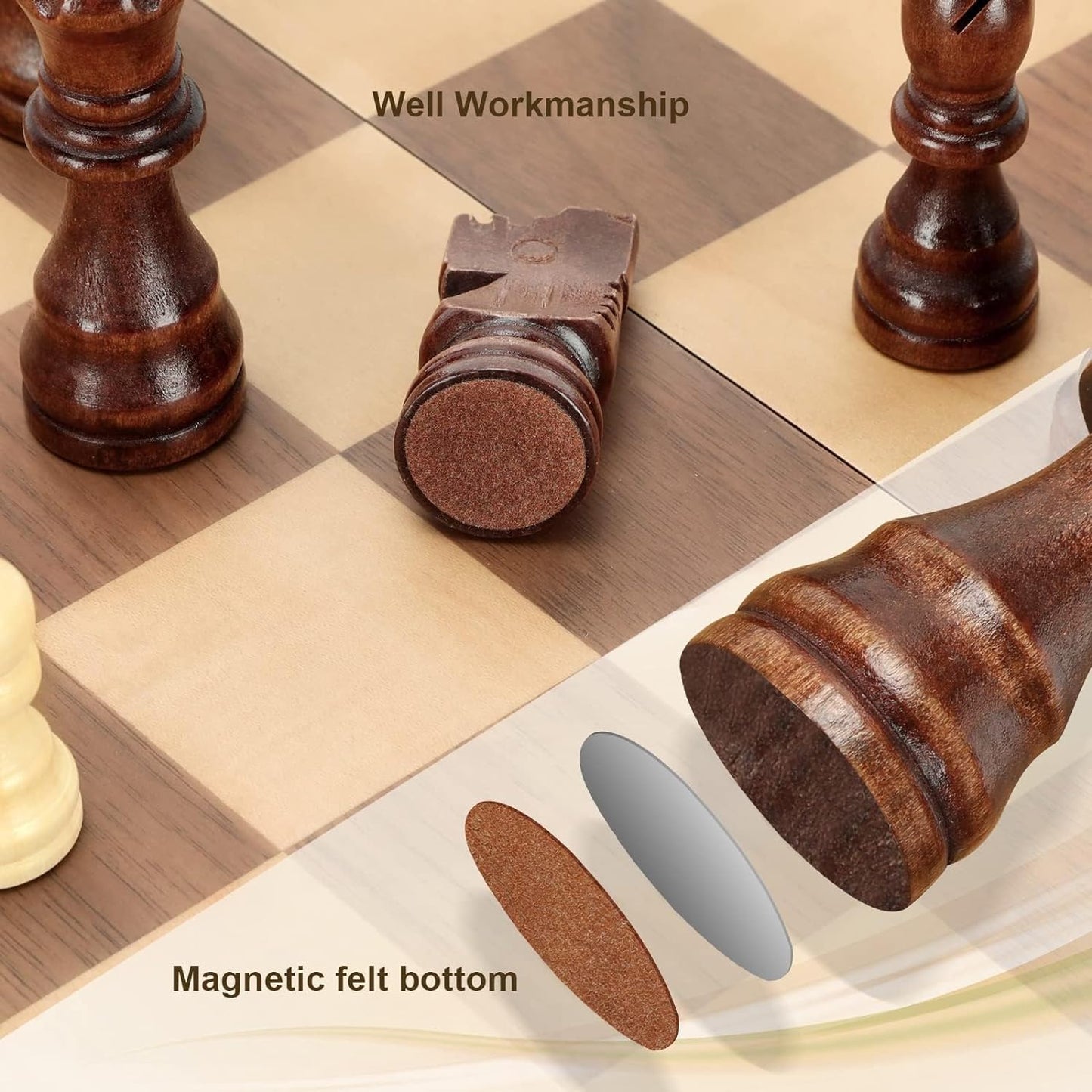 Hot Magnetic Wooden Chess Set for Adults Kids 15'' Chess Board with Handmade Pieces, Folding Portable Travel Unique Chess Sets Game for Tournament Professional Beginner
