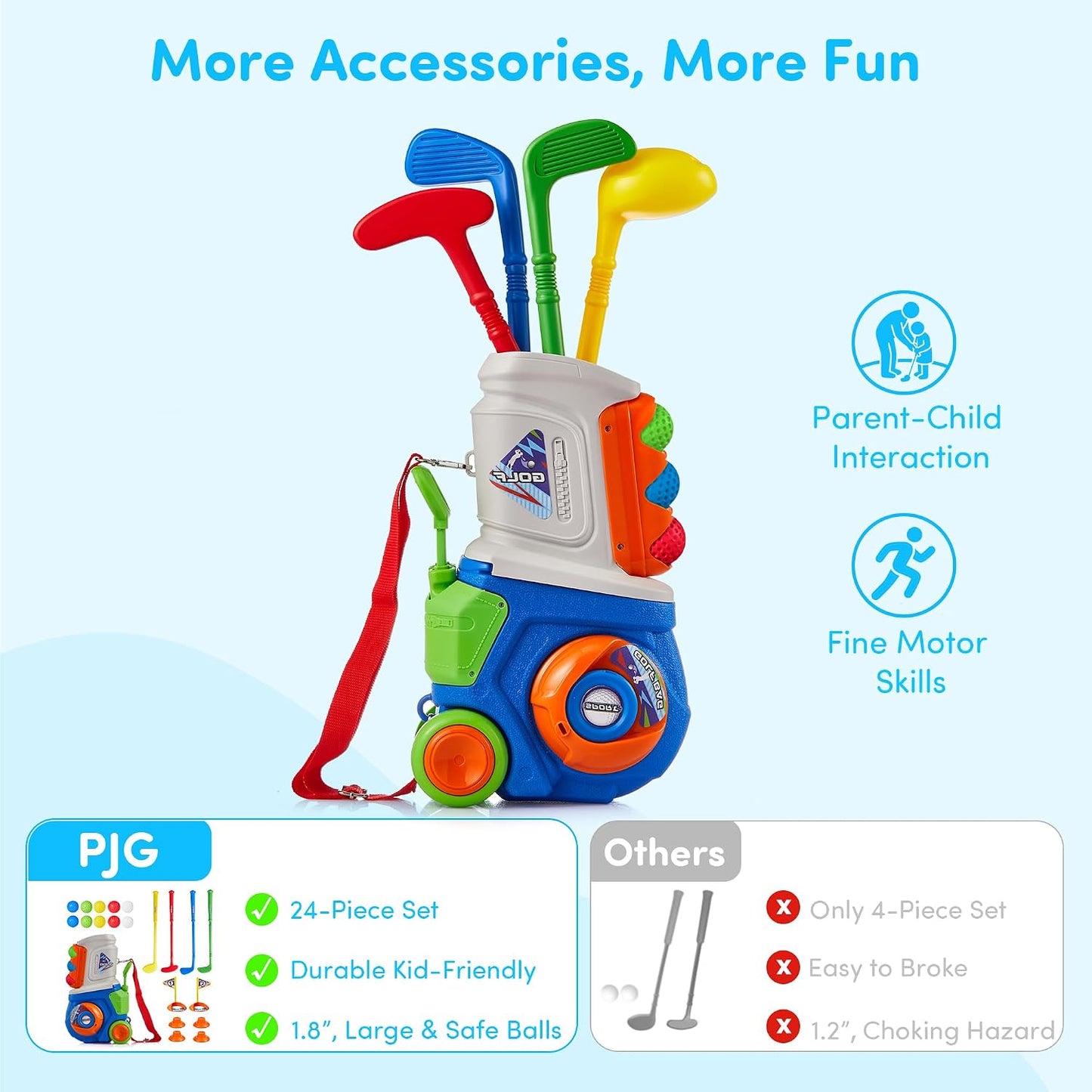 HotPJG Toddler Golf Set, Plastic Kids Golf Clubs Ages 1 2 3 4 Years Old with 4 Golf Clubs and 10 Balls, Indoor and Outdoor Golf Toys with Cart for Toddlers Boys and Girls Birthday Gift (Blue)