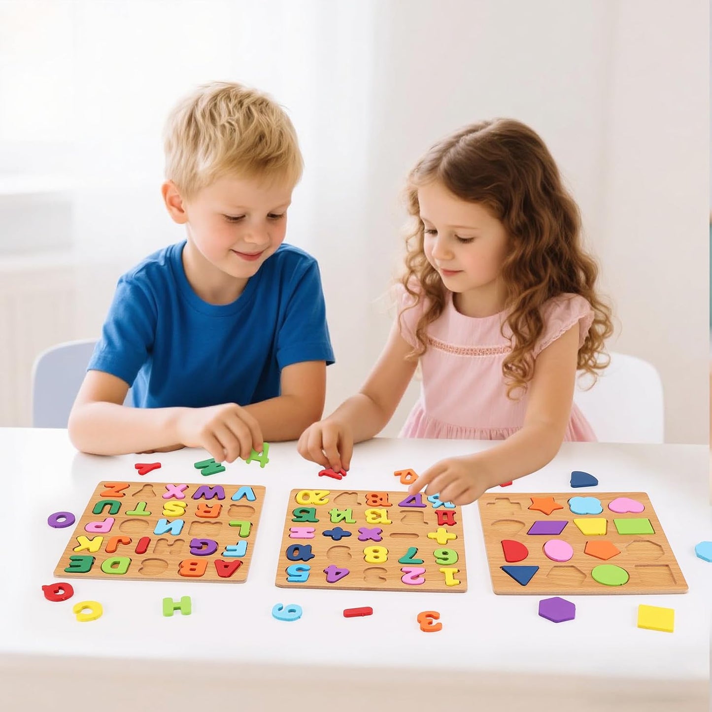 HotAlphabet Wooden Puzzles for Toddlers 3-5, Pack of 3 ABC, Number and Shape Puzzle, Preschool Educational Learning Toys with Puzzle Board & Letter Blocks for Girls Boys Ages 3 4 5 Years Old