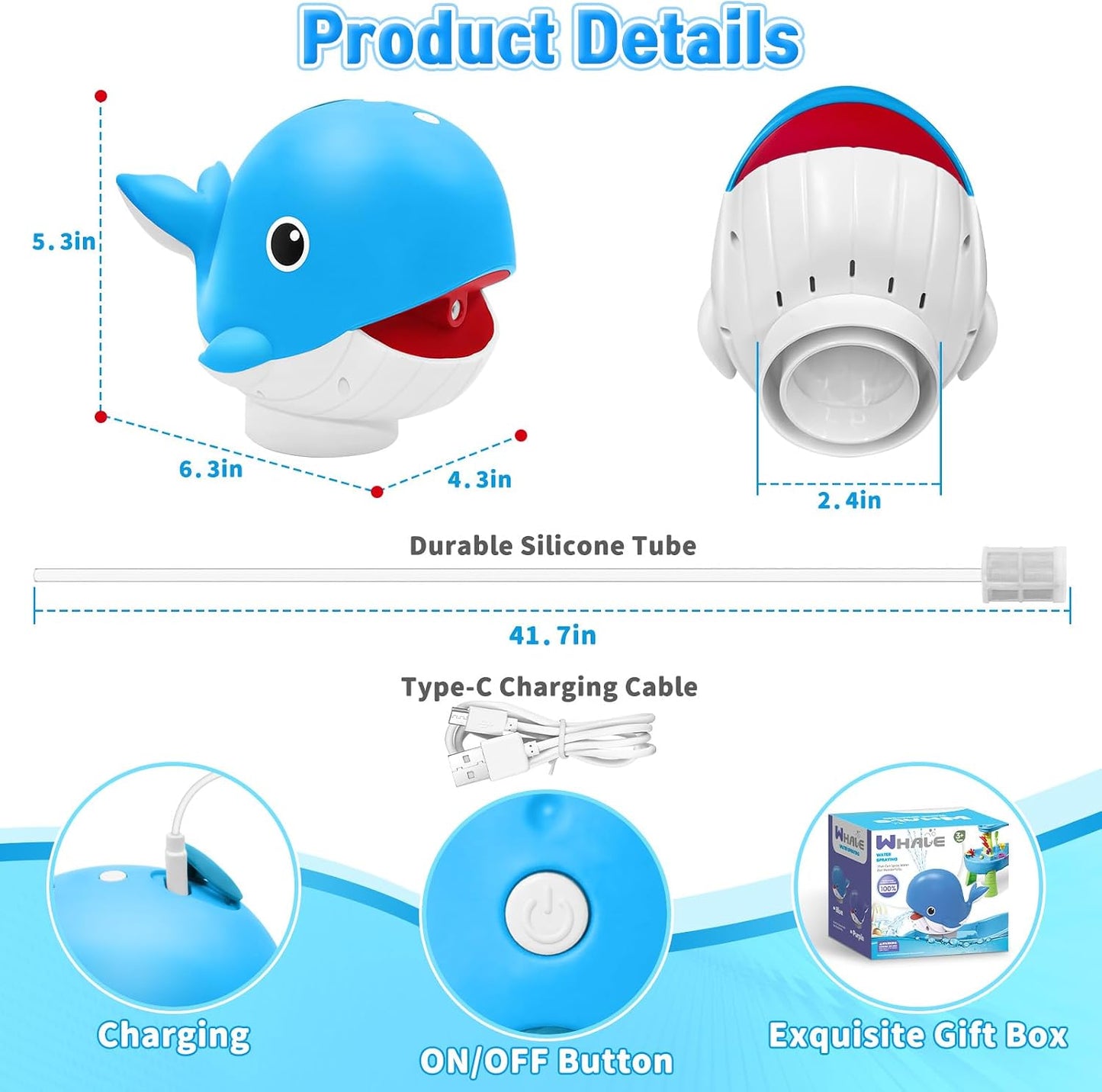 Hot Infowush Water Table Pump, Whale Rechargeable Water Pump for Water Table with Sprinkler, 3.5 Hours Non-Stop Fun Summer Outdoor Water Toys Outside Water Play Table Accessories for Kids Toddlers, Blue