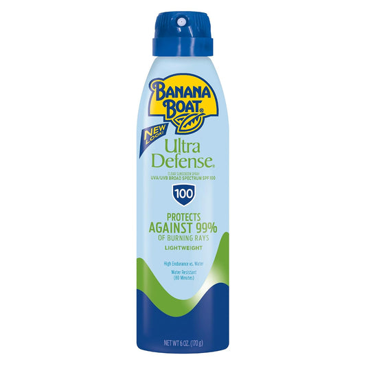 HotBanana Boat Ultra Defense Clear Sunscreen Spray SPF 100, 6oz | Lightweight Sunscreen, Banana Boat SPF 100, Water Resistant, 6oz
