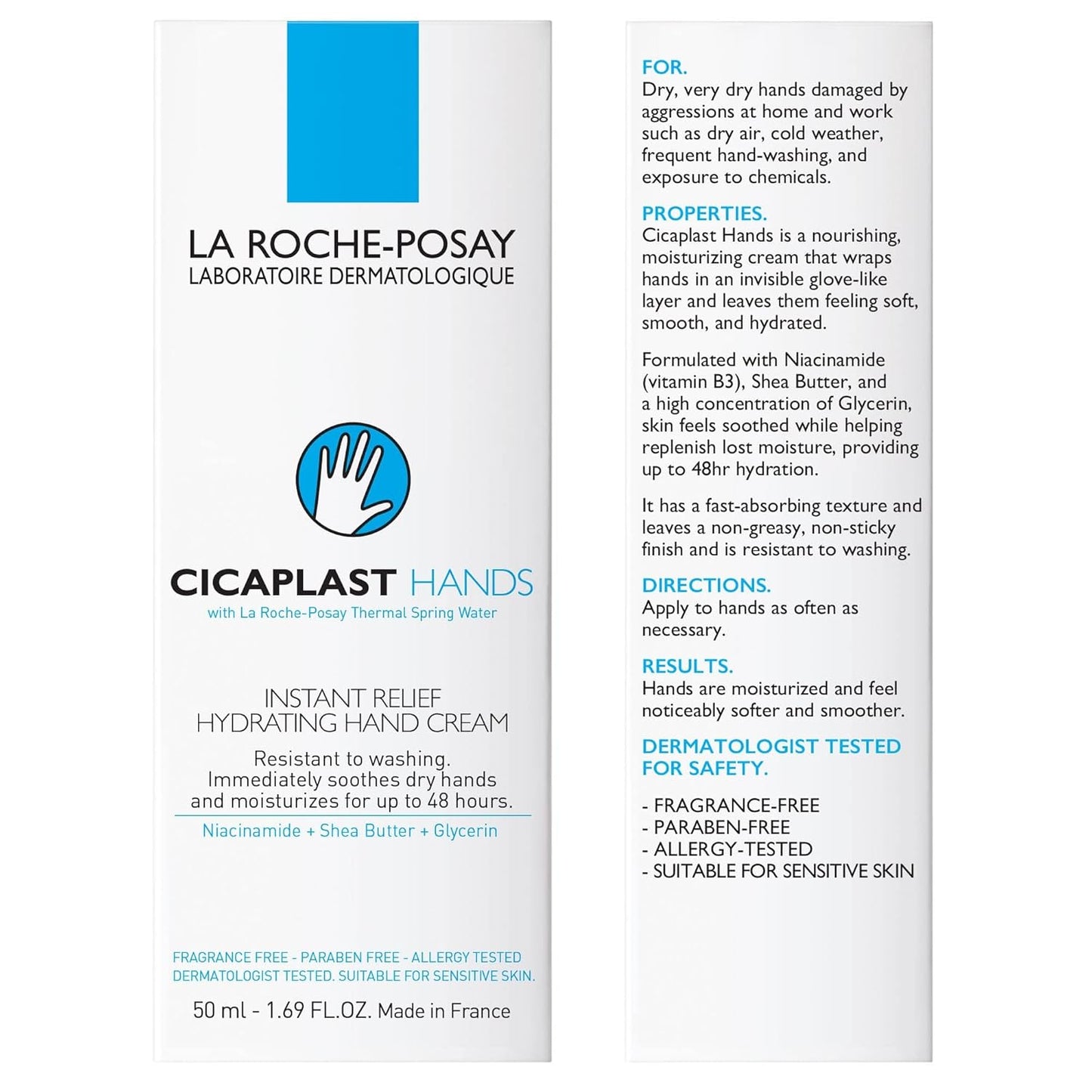 HotLa Roche-Posay Cicaplast Hand Cream, Instant Relief Moisturizing Hand Lotion for Dry Hands, Shea Butter Lotion for Dry Cracked Hands, Non Greasy, Fragrance Free
