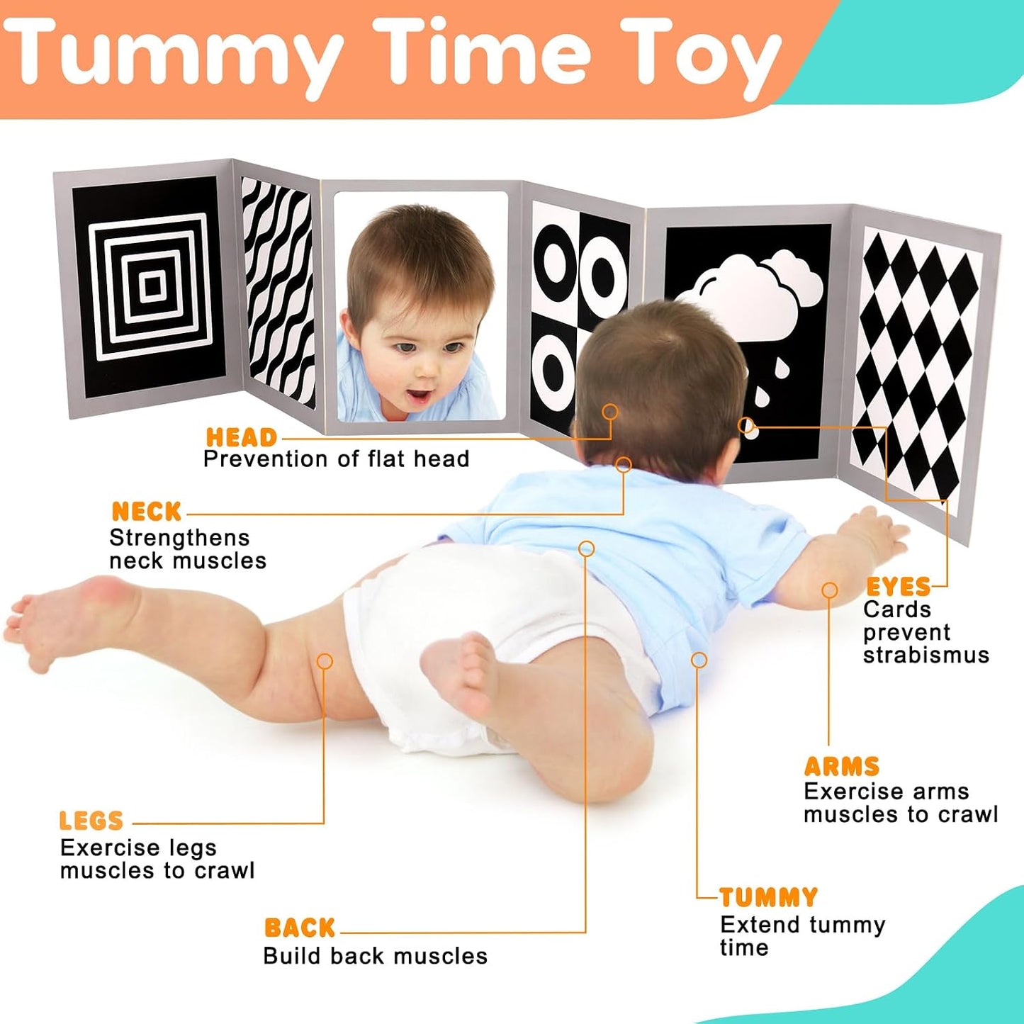 Hot Black and White High Contrast Baby Books Flash Cards Tummy Time Mirror Toys Newborn Toys 0 6 Months Brain Development Infant Stimulating Sensory Toy 0-3 3-6 2 4 5 Month Old Essential