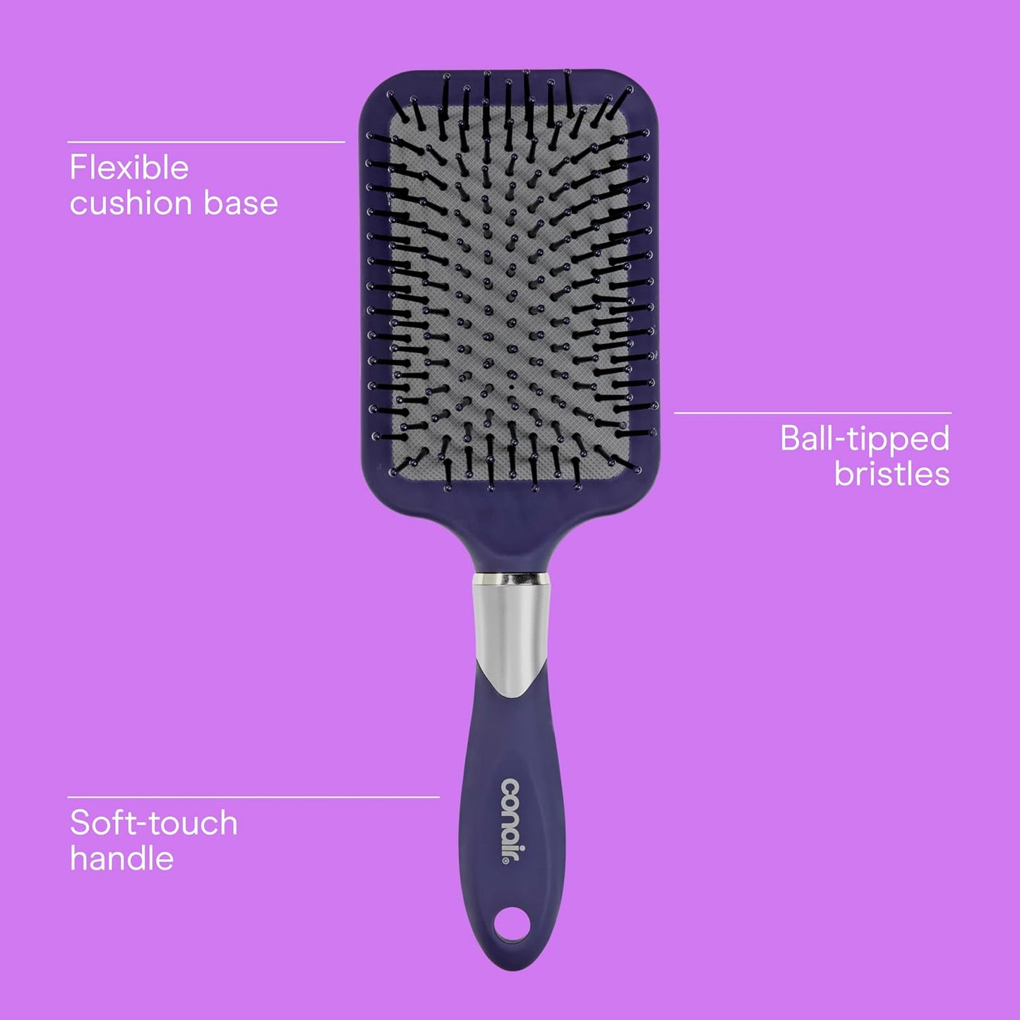 HotConair Paddle Hair Brush, Ultra Wide Detangling Design for Thick Hair | Paddle detangler brush with ball-tipped bristles, a soft-touch handle, and a flexible cushion base for stress-free brushing