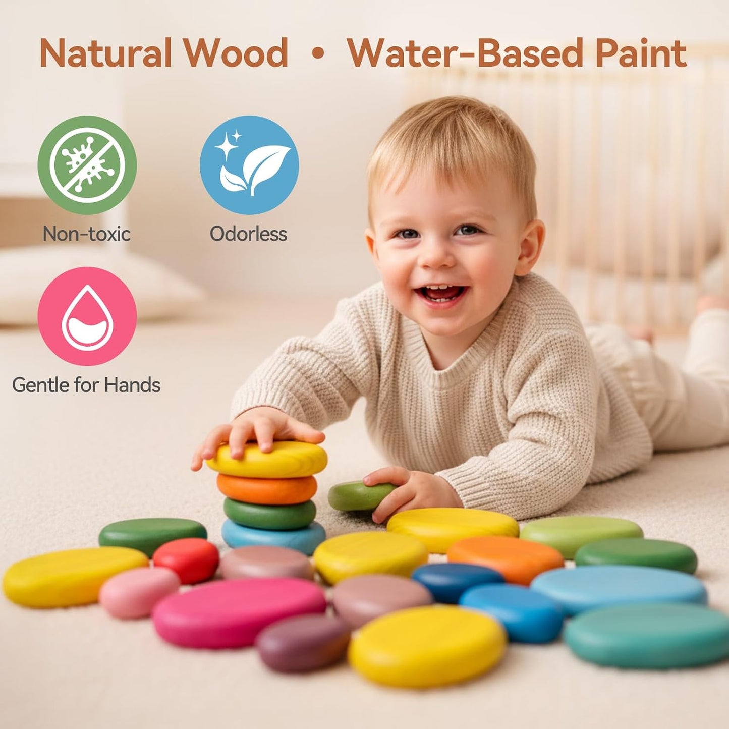 Hot OESSUF Extra-Large Stacking Rocks for Toddlers 1-3, 16 PCS Wooden Montessori Toys, Safe Smooth Jumbo Balancing Stones for Open-Ended Sensory Play, STEM Building Blocks for Boys & Girls