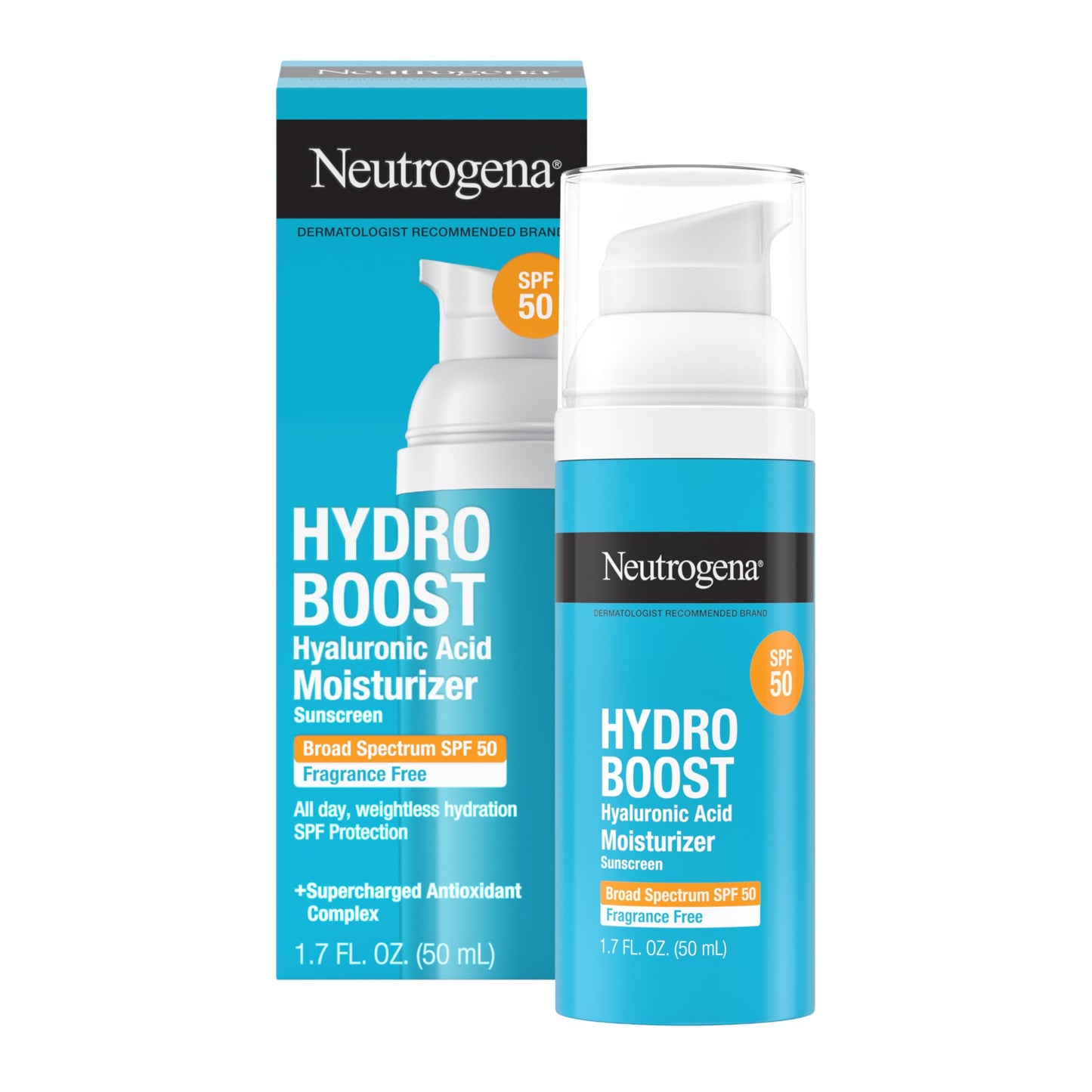 HotNeutrogena Hydro Boost Hyaluronic Acid Face Moisturizer with Broad Spectrum SPF 50 Sunscreen, Non-Greasy, Fragrance Free Daytime Facial Moisturizer to Hydrate & Soothe Dry Skin, 1.7 fl. oz