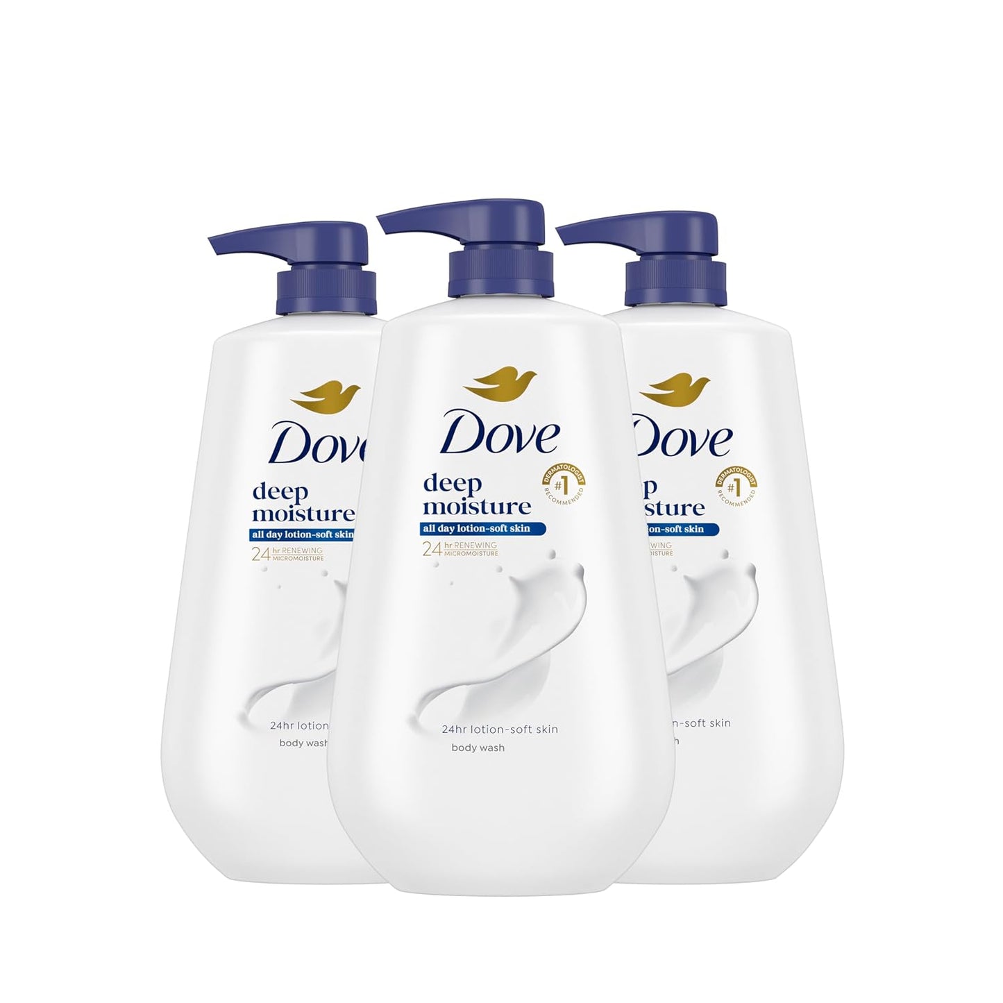 HotDove Body Wash with Pump 3 Count Deep Moisture for 24hr Lotion-Soft Skin Moisture Moisturizing Skin Cleanser with No Sulfates No Parabens