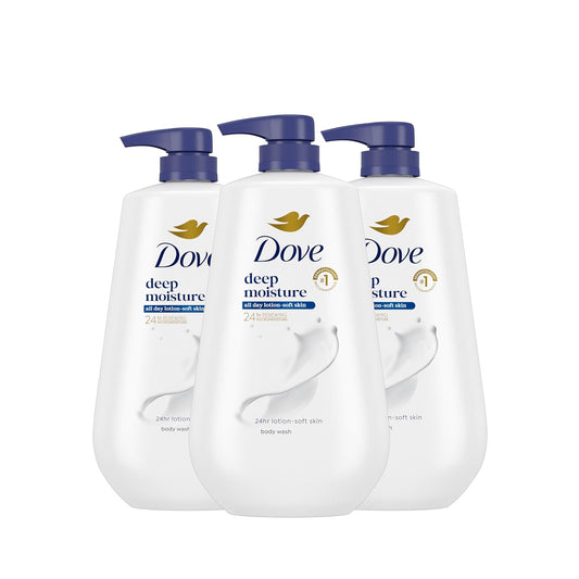 HotDove Body Wash with Pump 3 Count Deep Moisture for 24hr Lotion-Soft Skin Moisture Moisturizing Skin Cleanser with No Sulfates No Parabens