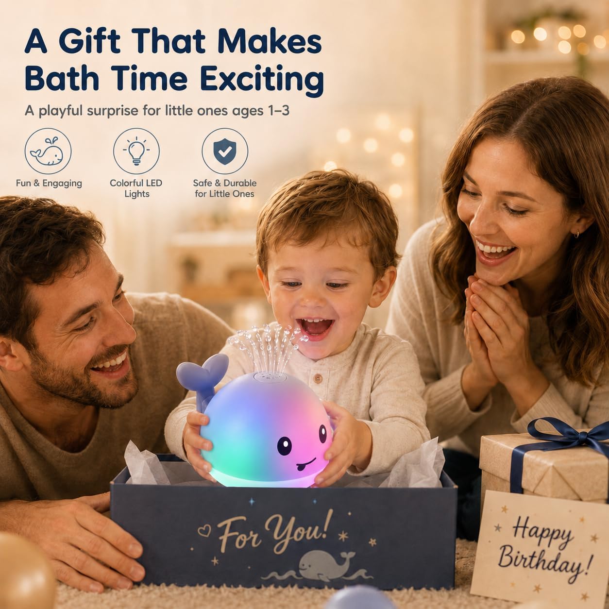 HotGigilli Bath Toys for Kids, Baby Bath Toys, Pool Water Toys for Toddlers, Babies Boy Girl Gifts, Light Up Whale Bath Toy Sprinkler, Birthday Bathtub Fountain Toy