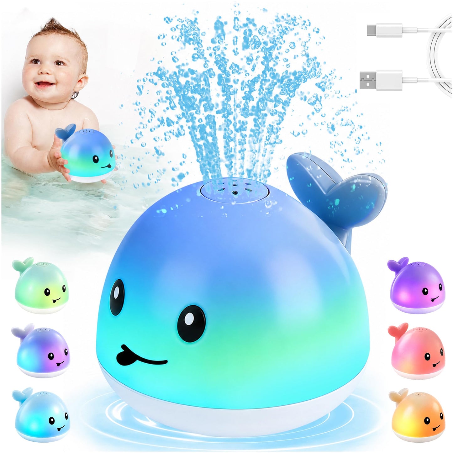 HotGigilli Bath Toys for Kids, Baby Bath Toys, Pool Water Toys for Toddlers, Babies Boy Girl Gifts, Light Up Whale Bath Toy Sprinkler, Birthday Bathtub Fountain Toy