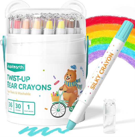 Hot JUPITEARTH 36 Color Twist Crayons for Toddlers 1-3 and Kids 4-8, Non-Toxic Washable Crayons 2-4, Ultra-Silky Easy-Grip Art Supplies, Ideal Coloring Gift for Boys and Girls