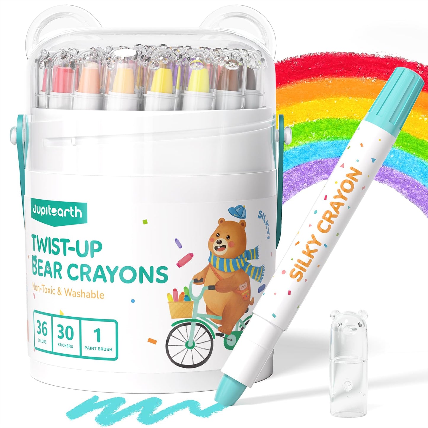 Hot JUPITEARTH 36 Color Twist Crayons for Toddlers 1-3 and Kids 4-8, Non-Toxic Washable Crayons 2-4, Ultra-Silky Easy-Grip Art Supplies, Ideal Coloring Gift for Boys and Girls