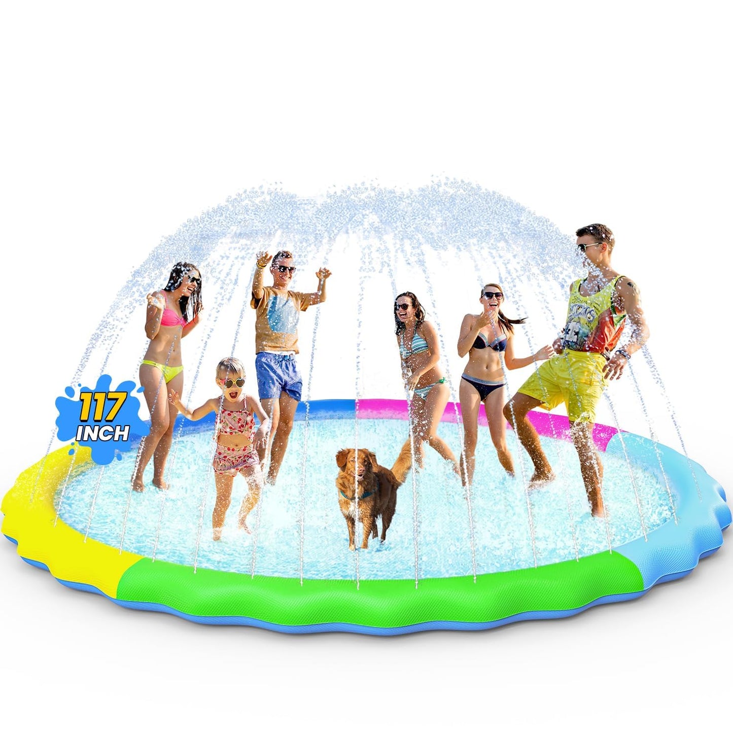 HotVISTOP Non-Slip Splash Pad for Kids and Dog, Thicken Sprinkler Pool Summer Outdoor Water Toys - Fun Backyard Fountain Play Mat for Baby Girls Boys Children or Pet Dog (59 inch, Blue&Blue)