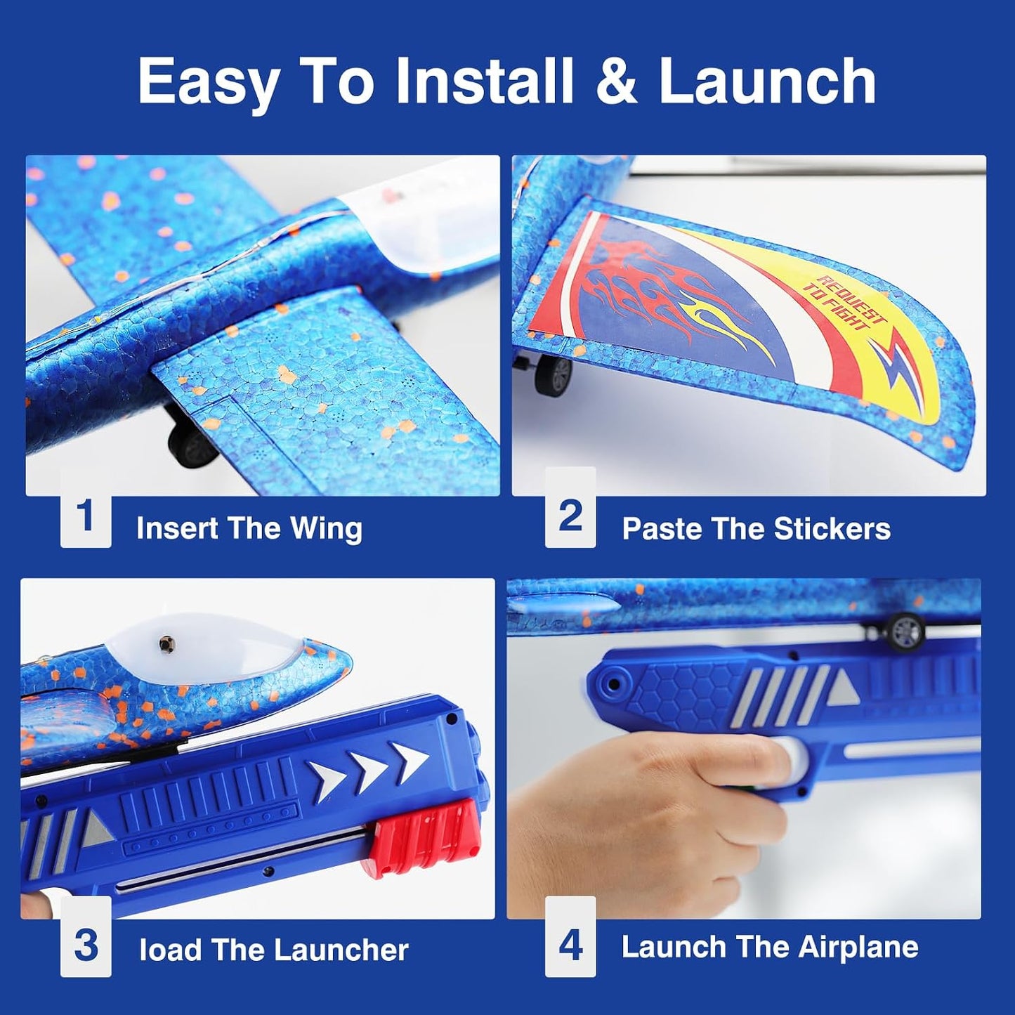 HotWesfuner 3 Pack Foam Airplane Launcher Toys, 2 Flight Mode Glider Plane,Kids Flying Toy,3 4 5 6 7 8 9 10 11 12 Year Old Boys Girls Gifts,Outdoor Sport Party Favor