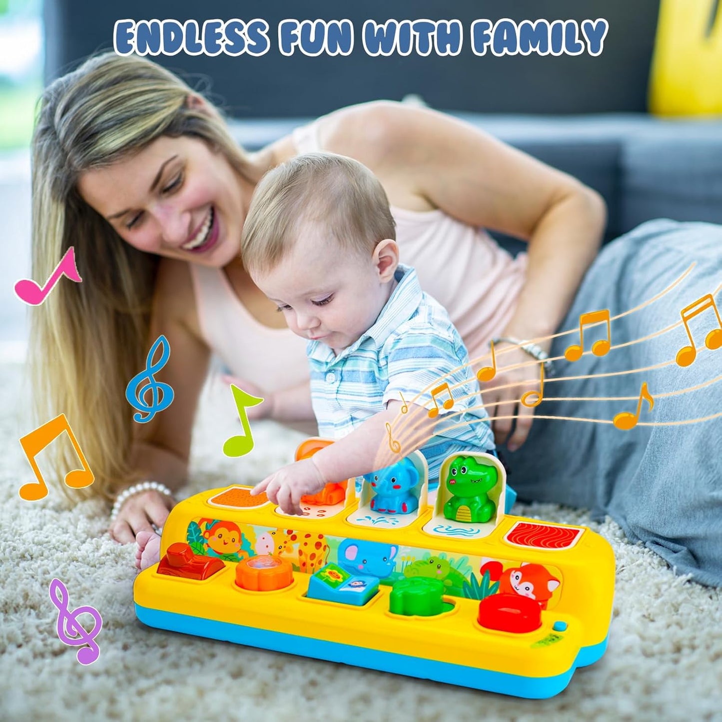 HotInteractive Pop up Animal Toys with Music & Light, Montessori Cause and Effect Toys for 1 Year Old Boy Girl Early Learning Musical Baby Toy 12-18 Months STEM Toddler Toy Age 1-2 Gift for Infant