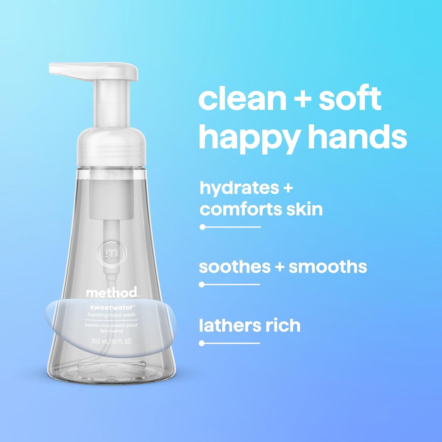 Hotmethod Foaming Hand Wash, Sweet Water - Leaves Hands Feeling Soft & Clean, for Bathroom & Kitchen, Notes of Dewy Lemon Leaf, Grapefruit & Star Jasmine, 10 fl oz, 3 pack