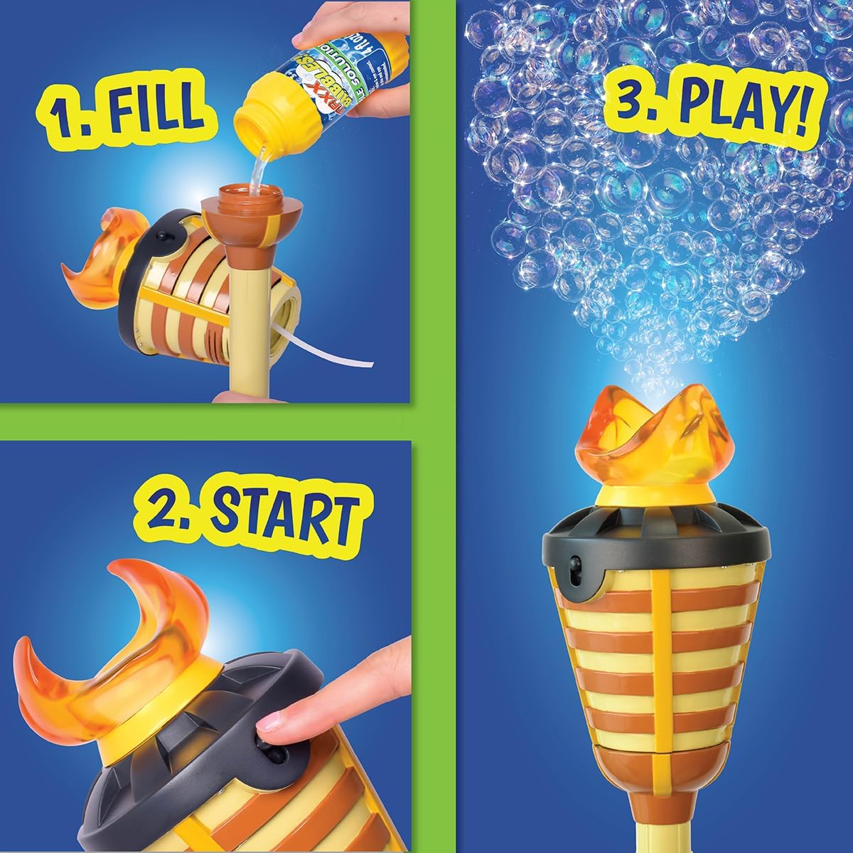 HotTiki Torch Bubbler - Summer Pool Party Bubble Machine with Lights and Music, Bubble Blower and Wand, Rechargeable Outdoor Toy for Kids Teens Birthday Party, 4 Feet Tall, Includes 4oz Bubble Solution