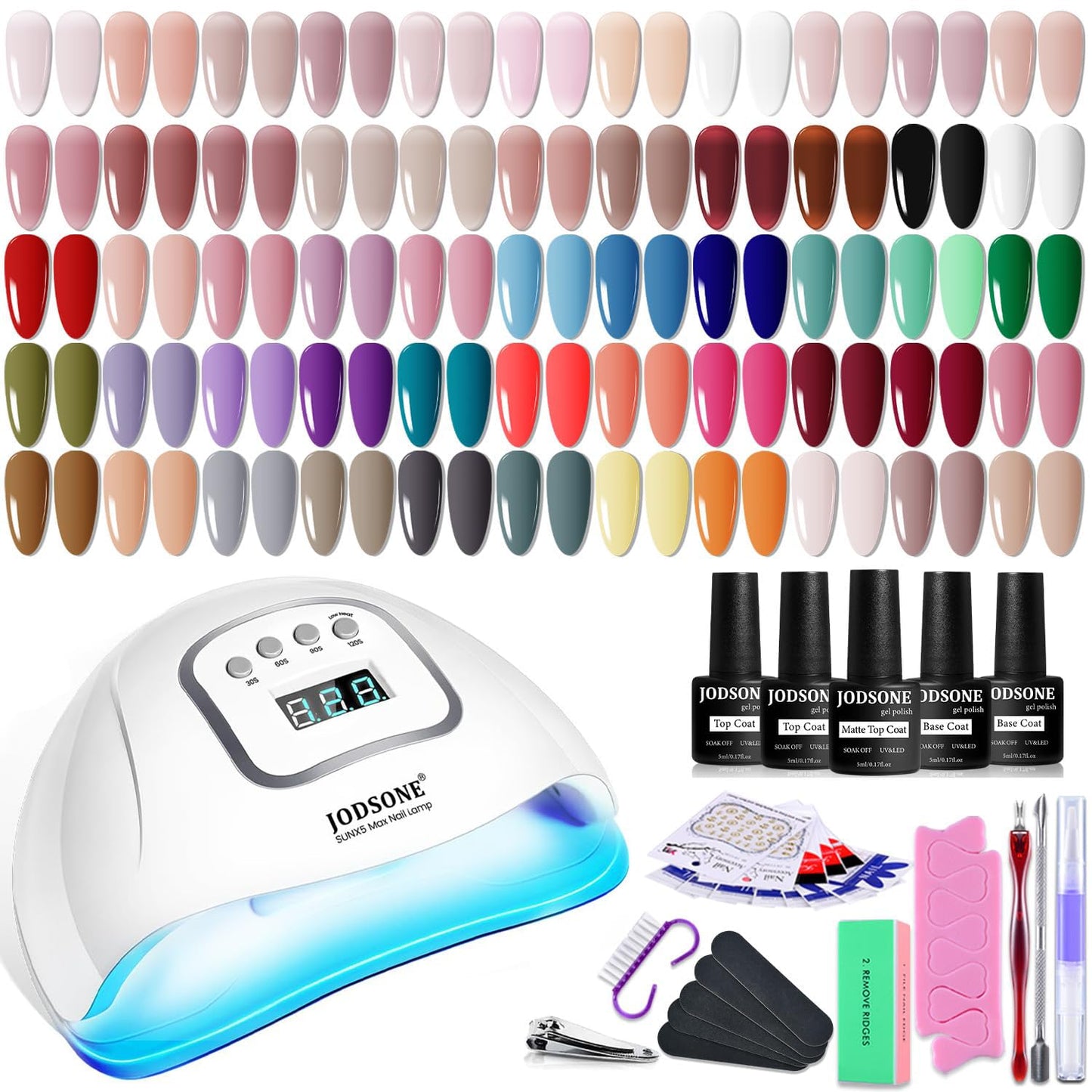 HotJODSONE 36 PCS Gel Nail Polish Set-32 Colors Gel Polish Kit Base Coat Glossy Matte and Glitter Top Coat Nail Polish Set Green Blue Red Pink Collection Gifts for Women