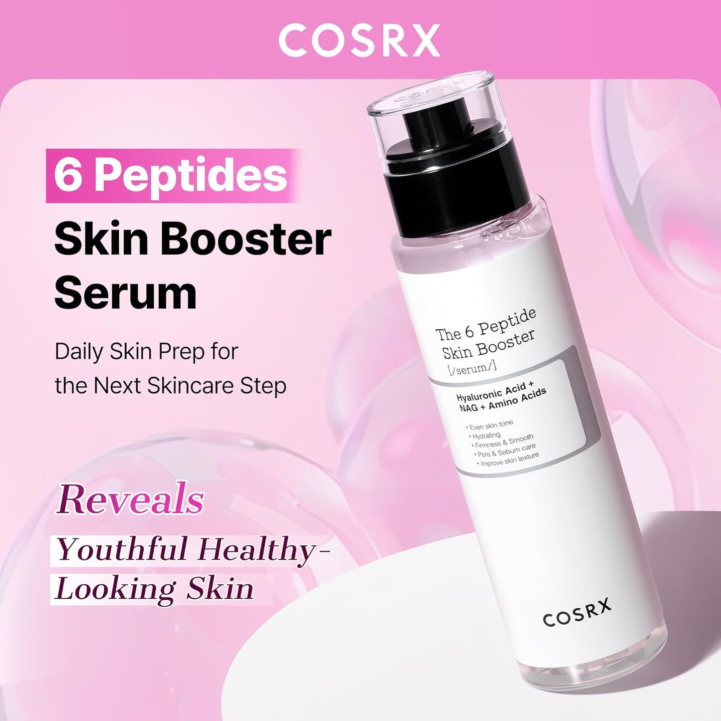 HotCOSRX 6X Peptide Collagen Skin Booster Toner Serum for Dull & Uneven Skin, Preps Skin with Copper Peptides, GHK-Cu, Skin Renewal Boosting Facial Essence, Korean Skin Care, 5.07 oz