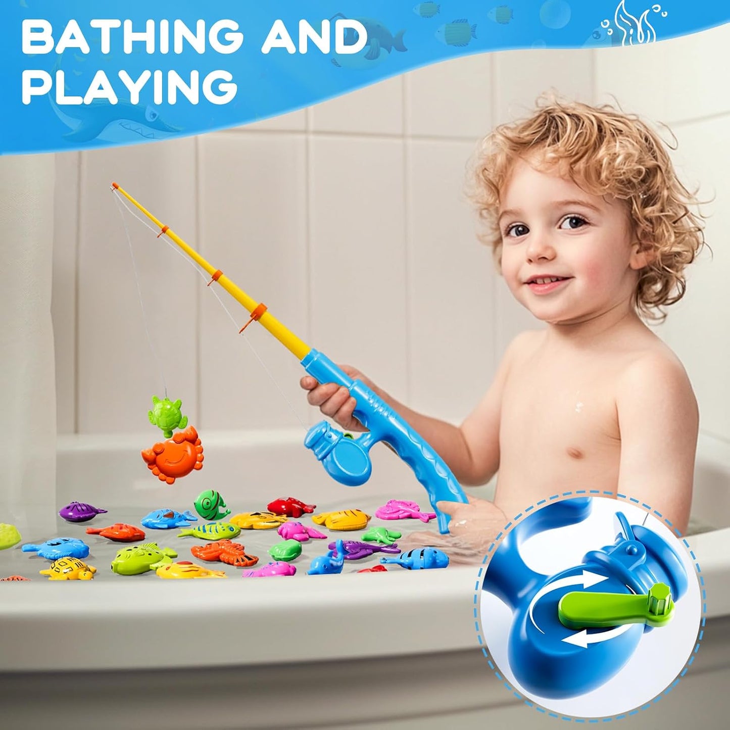 HotMagnetic Fishing Game Toys for Kids Toddlers 3-5 4-8, Water Table Bathtub Toys with Pole Rod Net Plastic Floating Fish, Water Bath Pool Outdoor Toys for Kids Toddlers Baby Age 3 4 5 6 7 8 Year Old