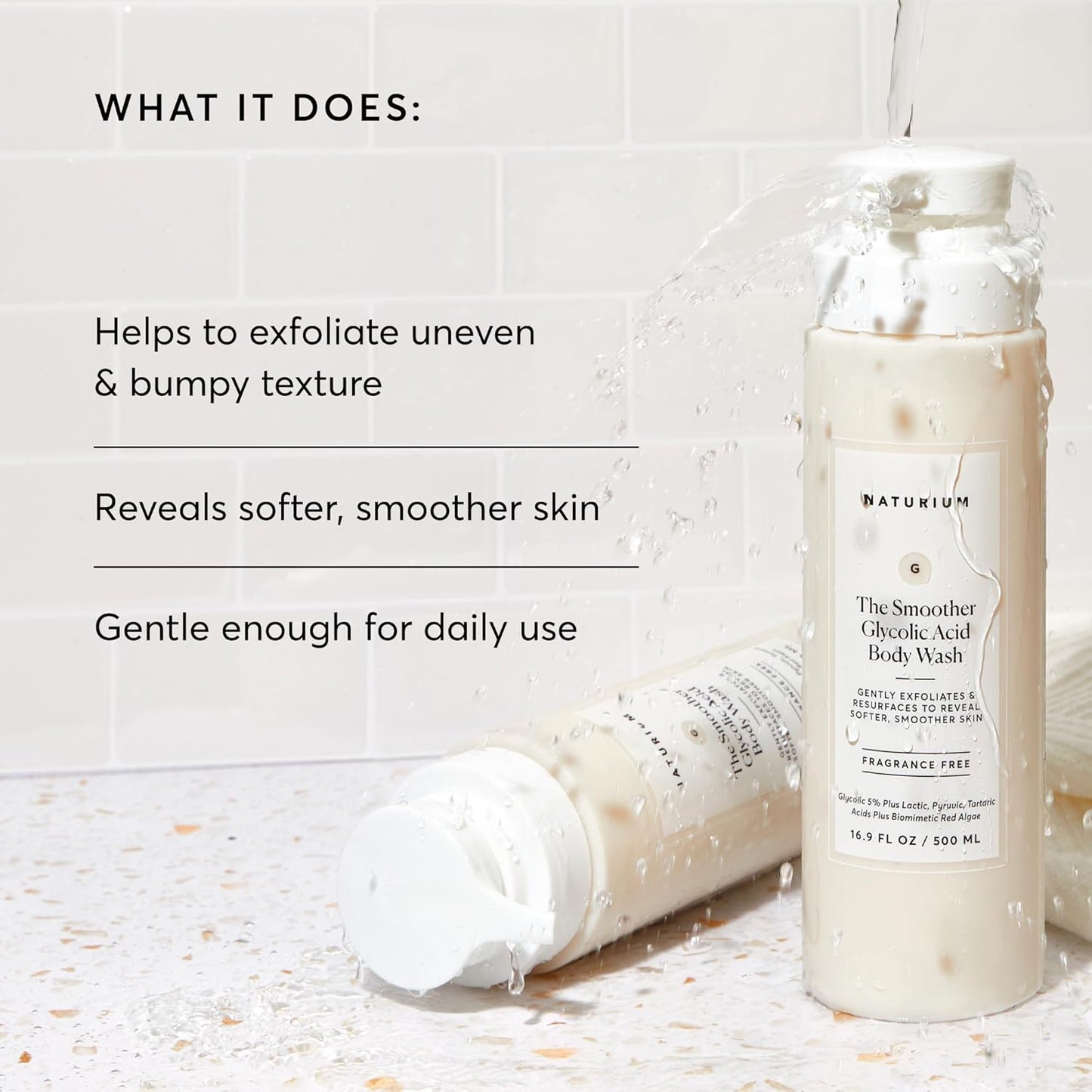 HotNaturium The Smoother Glycolic Acid Exfoliating Body Wash, Soft & Smoothing Cleanser, 16.9 oz