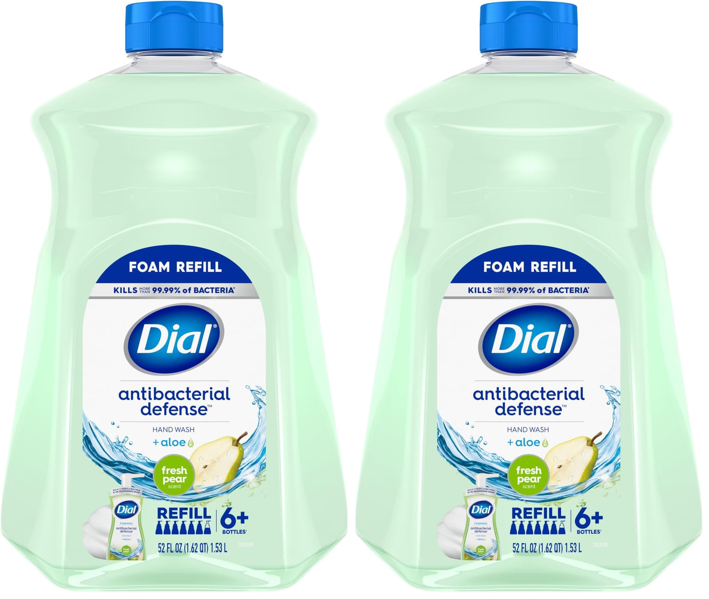 HotDial Antibacterial Defense Foaming Hand Soap + Aloe, Fresh Pear Scent, 52 Fl Oz Hand Soap Refill, Dermatologist-Tested, Gentle on Skin
