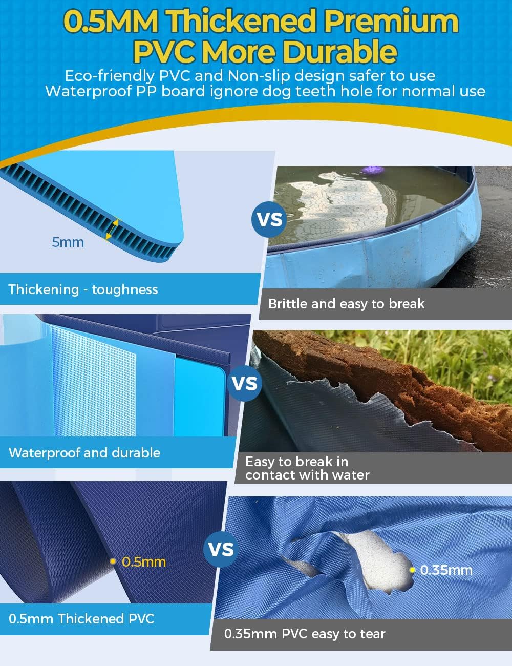 Hot VISTOP Extra Large Foldable Dog Pool XXL, Hard Plastic Shell Portable Swimming Pool for Dogs Cats and Kids Pet Puppy Bathing Tub Collapsible Kiddie Pool (67inch.D x 11.8inch.H, Blue)