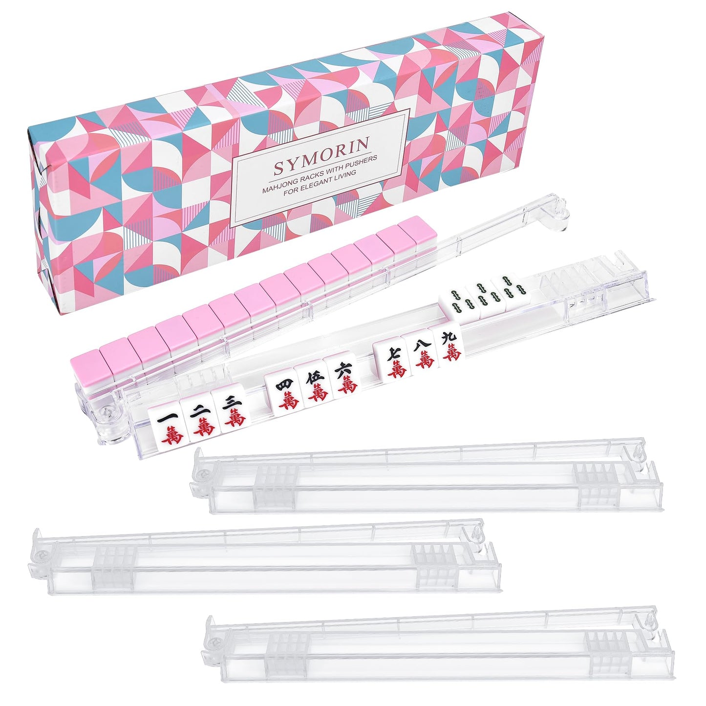 HotNon-Slip Mahjong Racks with Pushers, 4-Pack Clear Acrylic Racks, American Mahjong Accessories, Gift-Ready Mahjong Gifts (Clear)