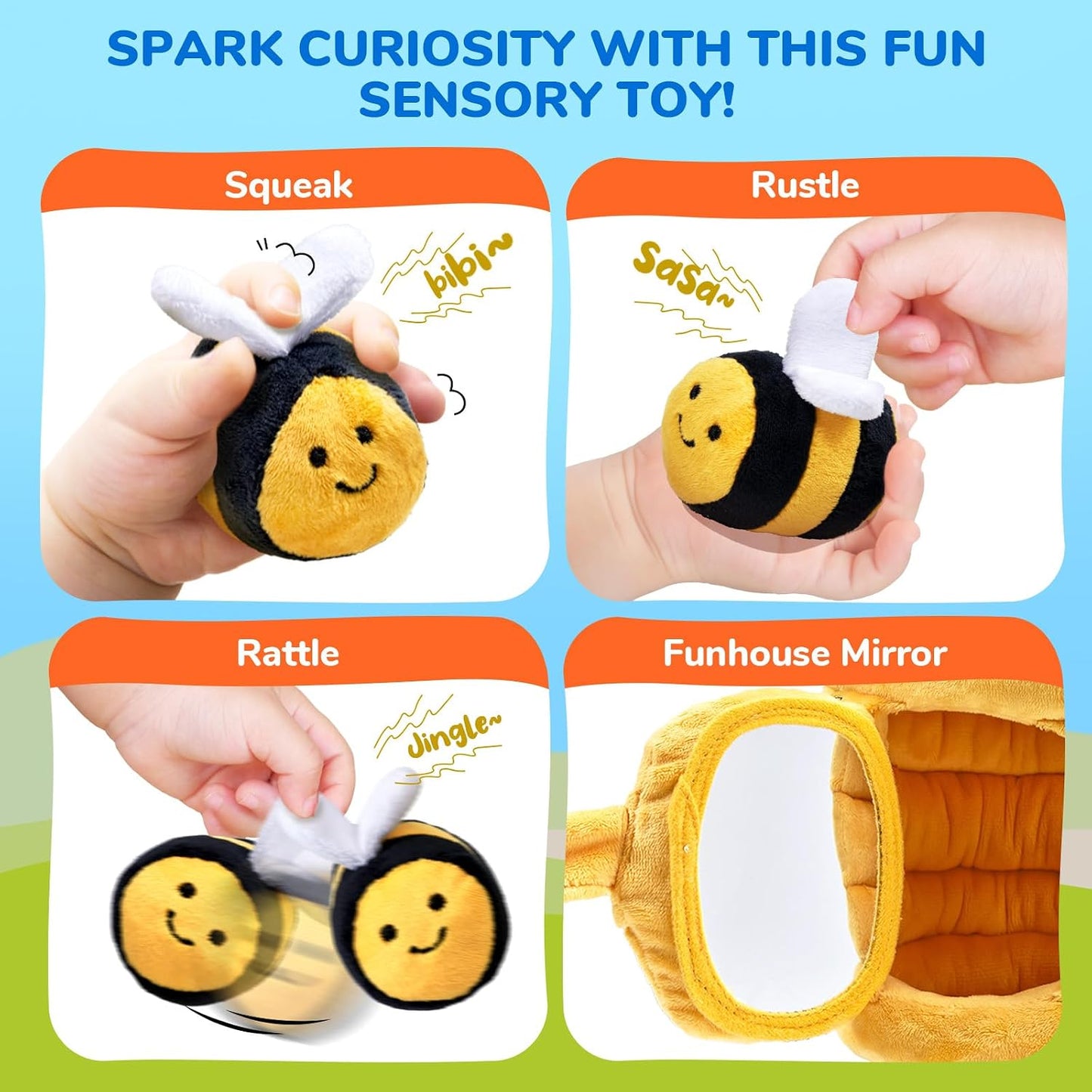 Hot JoyCat Baby Toys 6-12 Months - Soft Baby Beehive with 5 Sensory Bees - Rattle, Crinkle Paper, Squeaker, Mirror, Busy Montessori Soft Toys for Toddlers 0-3 Years Old - Baby Easter Basket Stuffers Gift