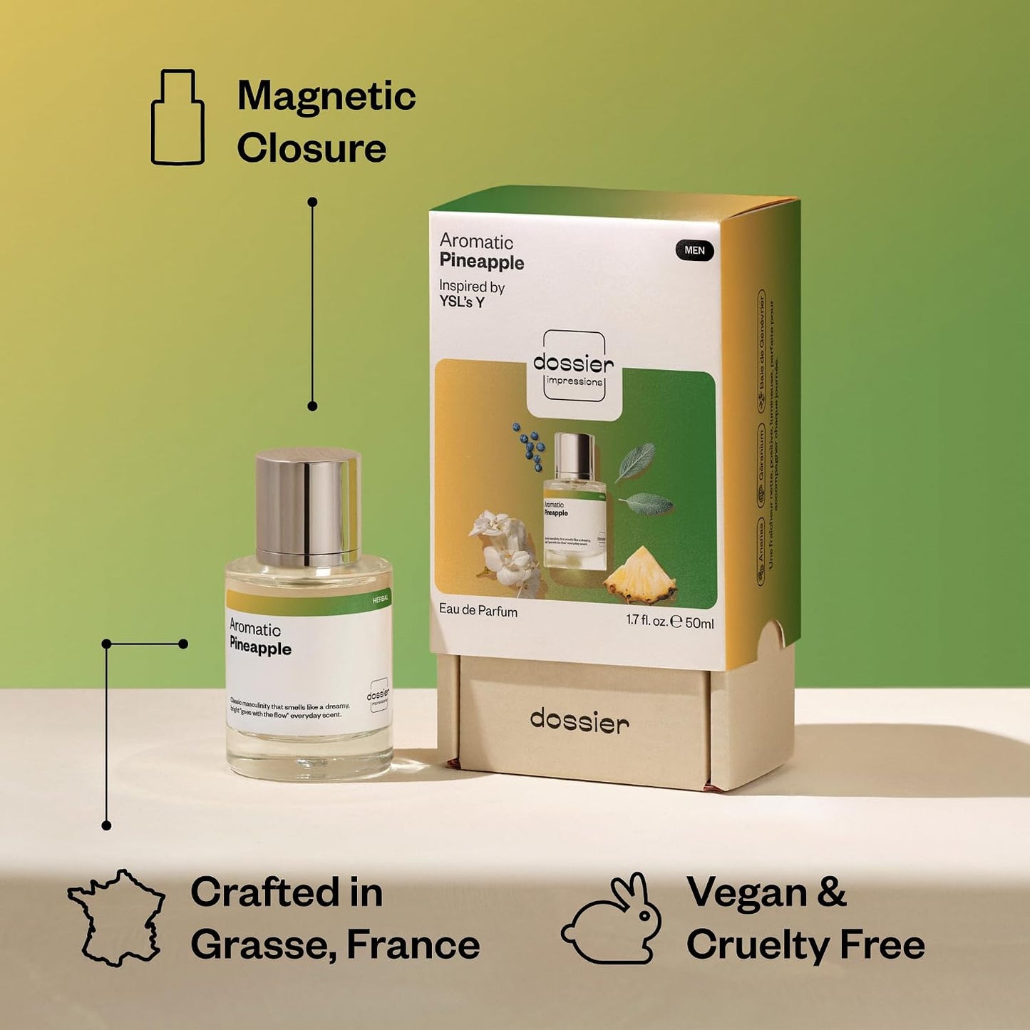 Hot Dossier - Aromatic Pineapple - Eau de Parfum - Inspired by Y - Long-Lasting Fragrance - Masculine - 1.7 fl oz (50ml)