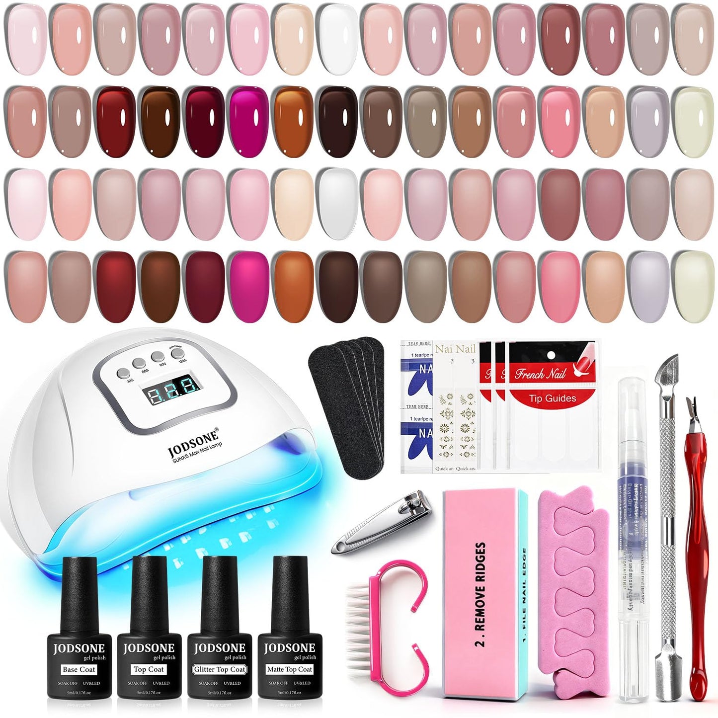 HotJODSONE Gel Nail Polish Kit with U V Light 32 Colors Gel Polish Nail + 4 Functional Adhesive Bottles Kit Soak Off Manicure Tools Gifts for Women
