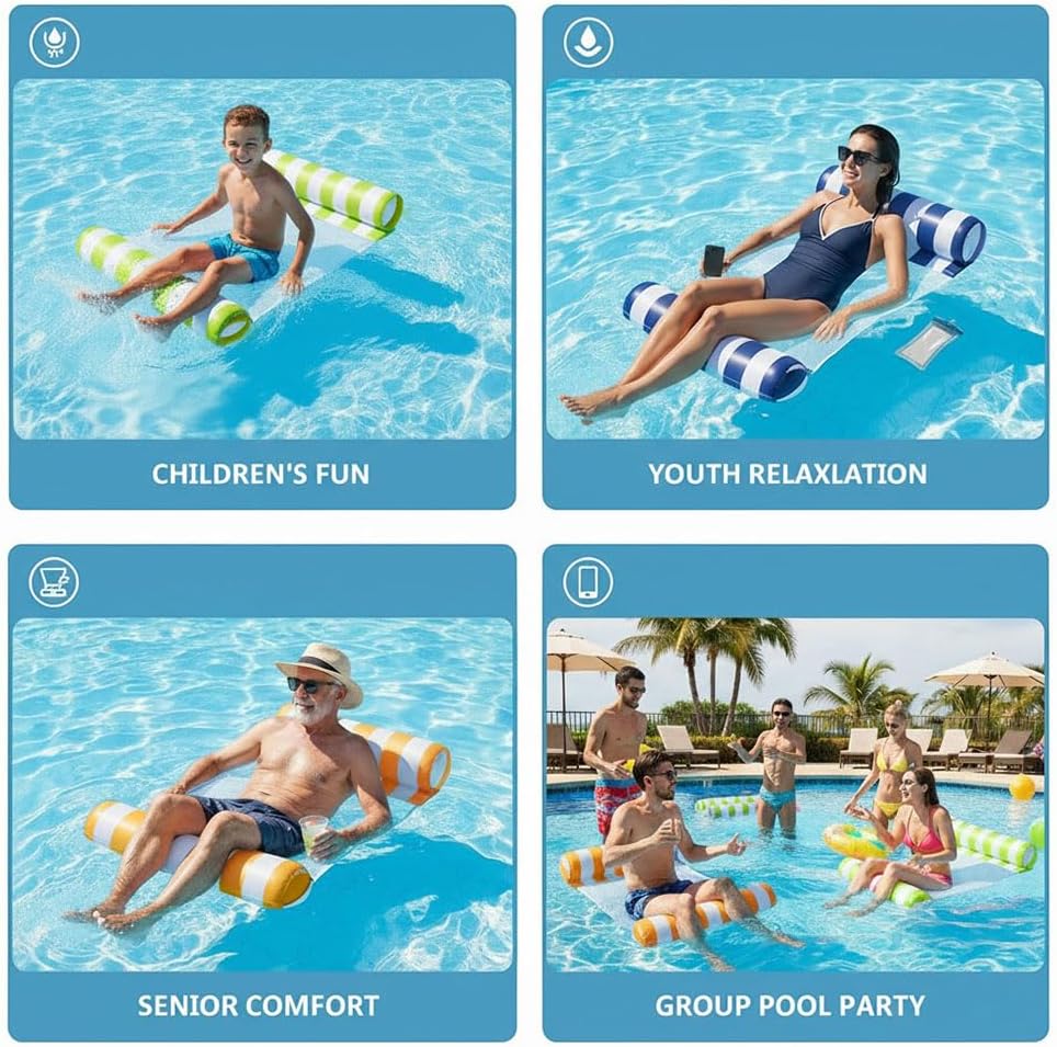 Hot3/5/8 Pack Pool Hammock Upgrated Water Pool Floats, 4-in-1 XL (Hammock, Saddle, Lounge Chair, Drifter) Multi-Purpose Water Pool Float, Non-Stick PVC Material