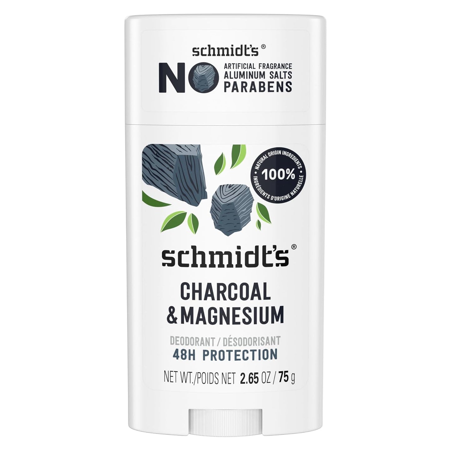 HotSchmidt's Aluminum-Free Vegan Deodorant Charcoal & Magnesium with 24 Hour Odor Protection, for Women and Men, Natural Ingredients, Cruelty-Free, 2.65 oz