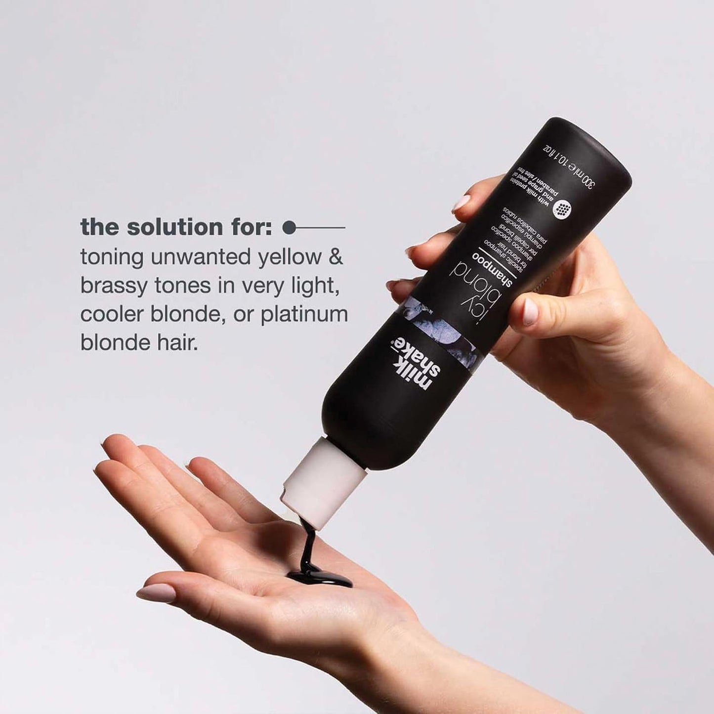 Hotmilk_shake icy blond shampoo award winning shampoo with black pigment to cool brassy tones and enhance platinum blonde hair ideal for maintaining icy, ash-toned color