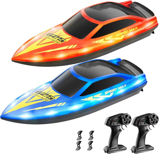 Hot Remote Control Boat for Kids, RC Boat for Pool, Lake, River and Pond with LED Lights, Self-Righting, Waterproof, Fast Speed Racing Electric Boats 2 Speed Modes 60mins Rechargeable Batteries